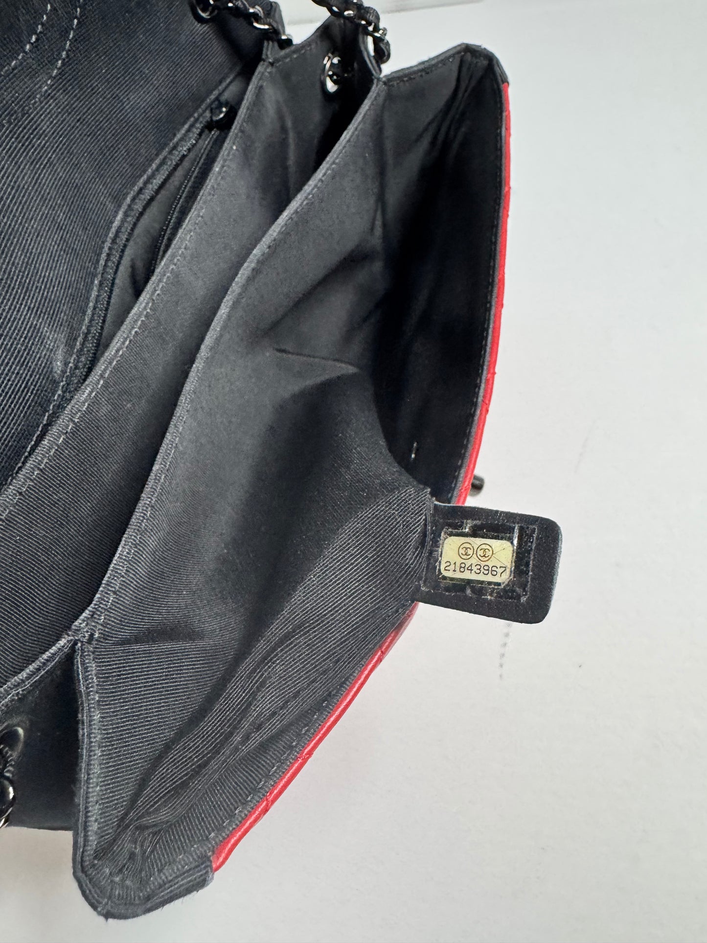 Chanel Lambskin Grosgrain Quilted Flap Red Black