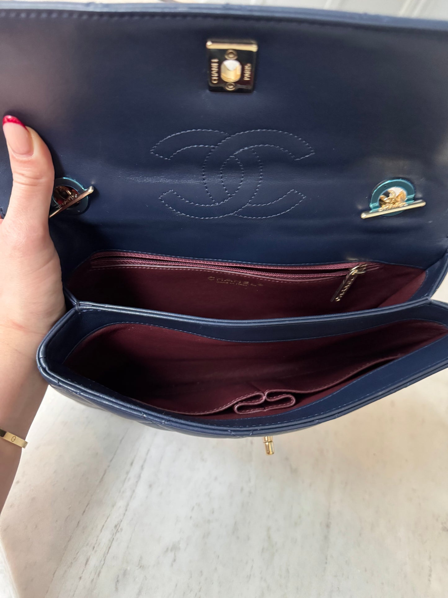 Chanel Lambskin Quilted Medium Trendy CC Flap Navy