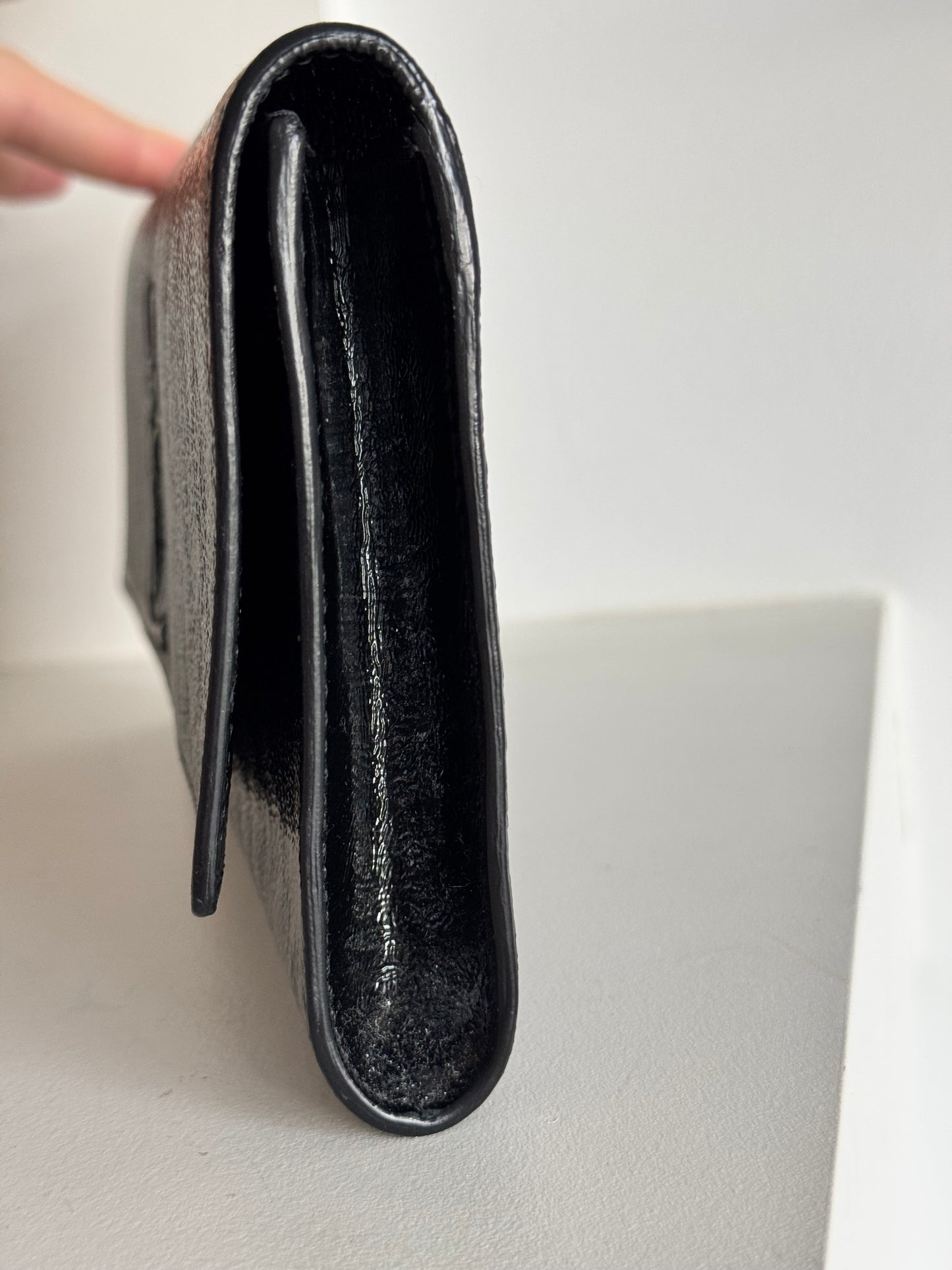 Saint Laurent black textured patent monogram belle de jour clutch