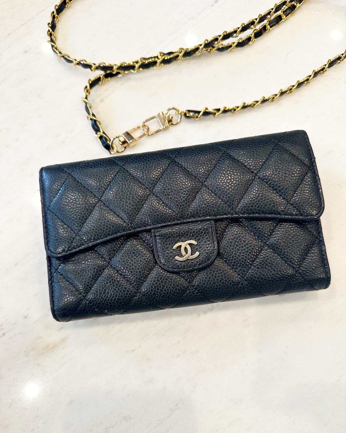 Chanel long wallet with generic chain