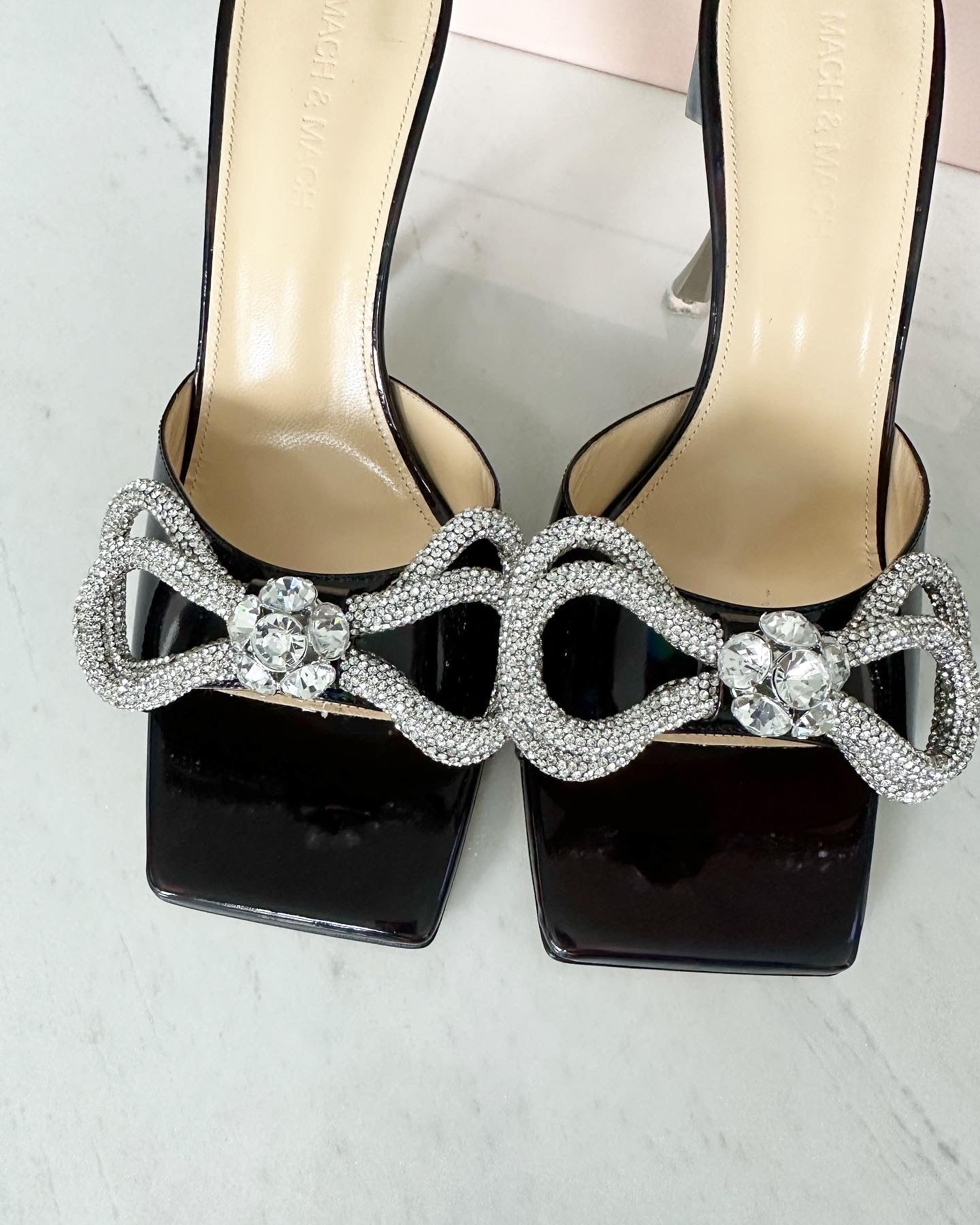 Mach & Mach double bow crystal heeled sandals