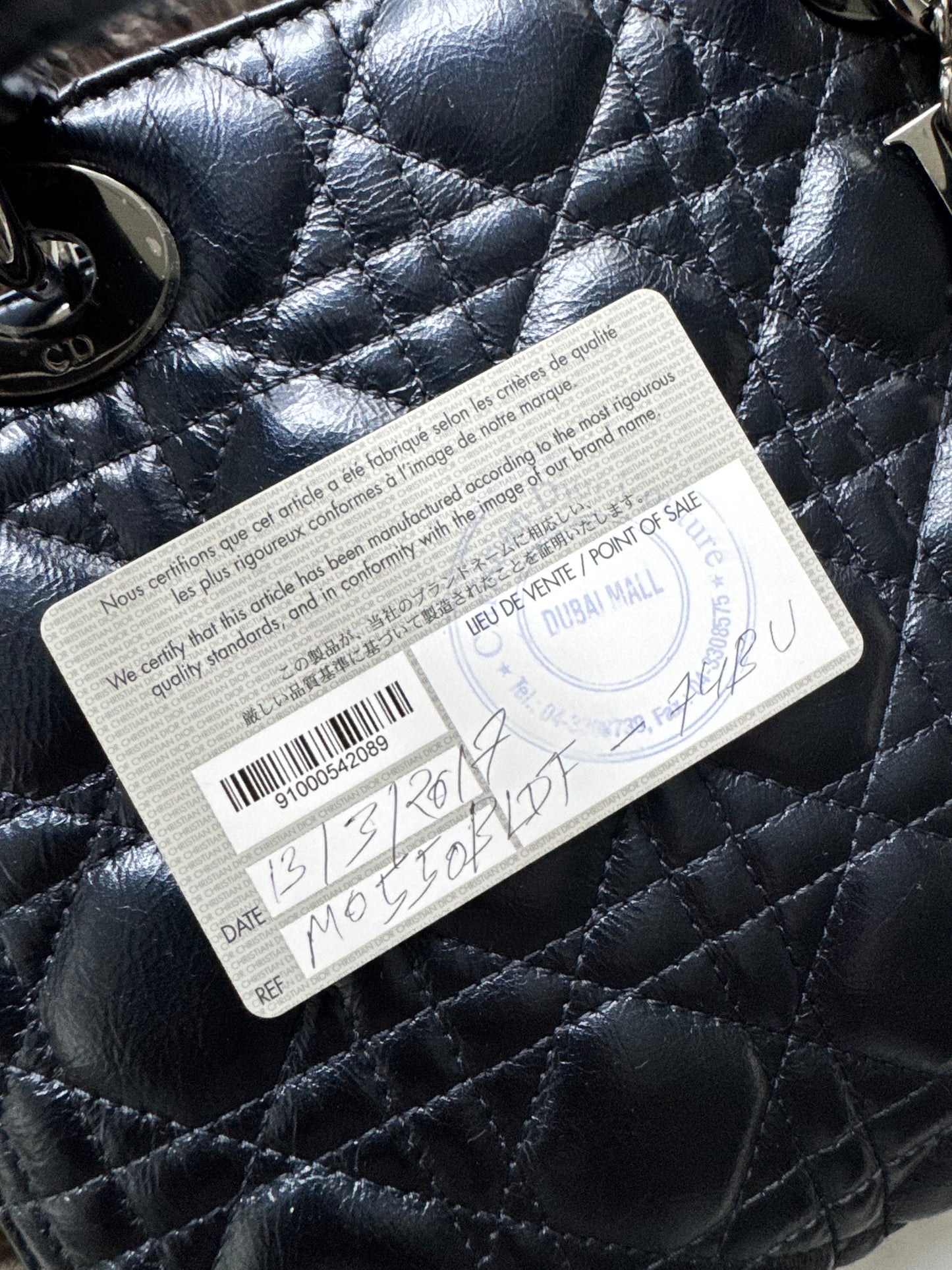 Christian Dior Medium Lady Navy with signature Cannage Stitching