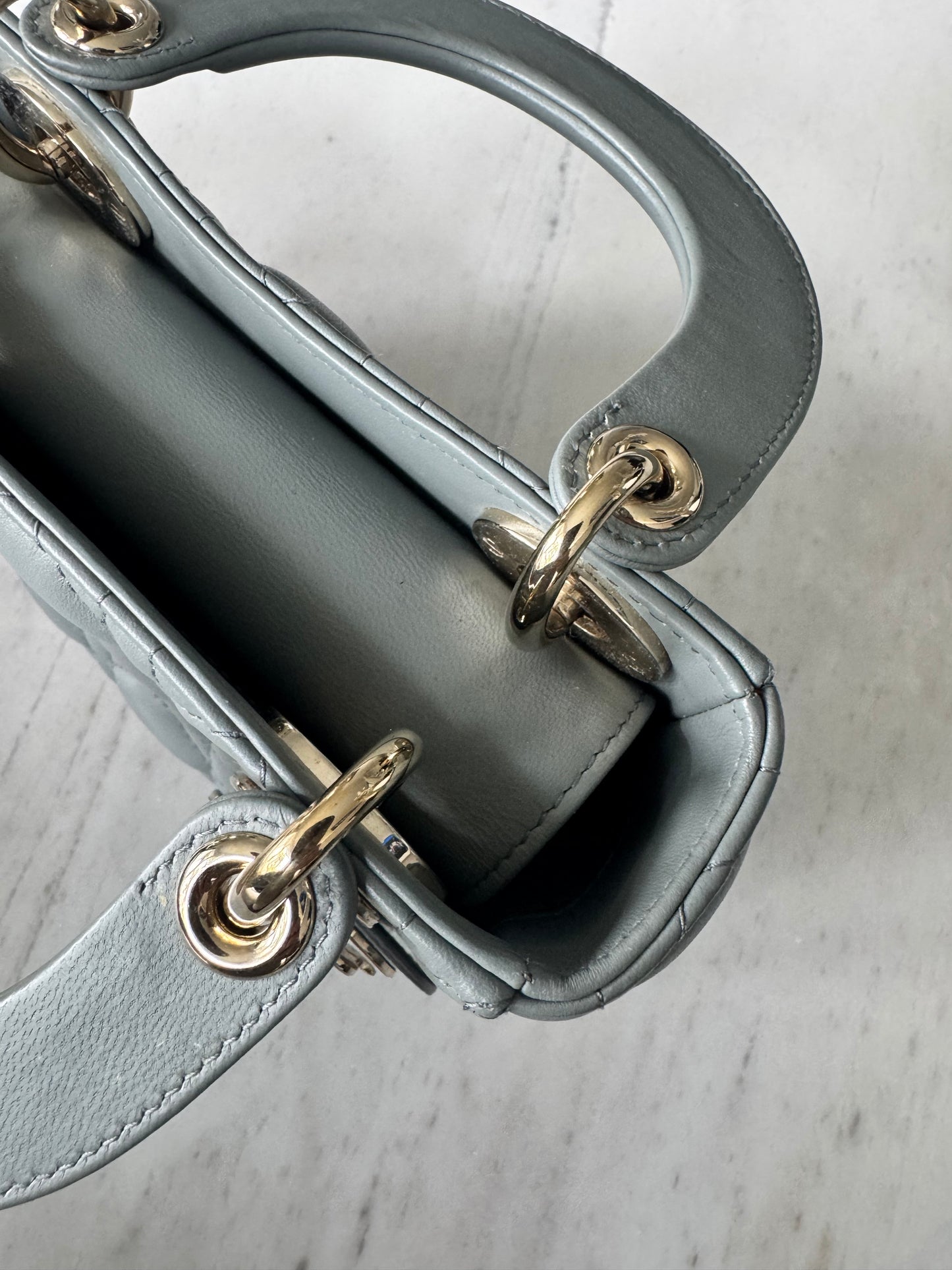 Christian Dior Mini Lady Grey Lambskin GHW