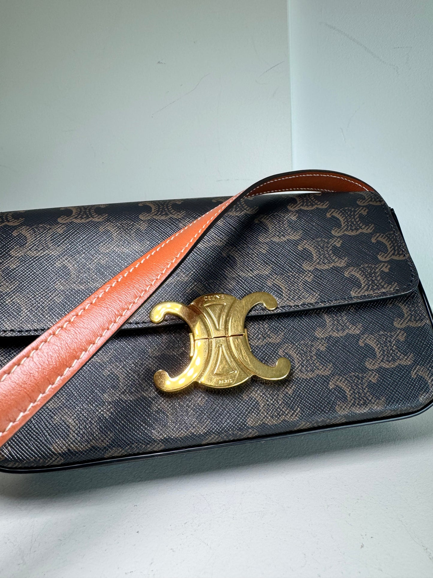 Celine Claude in Triomphe Canvas & Calfskin shoulder bag