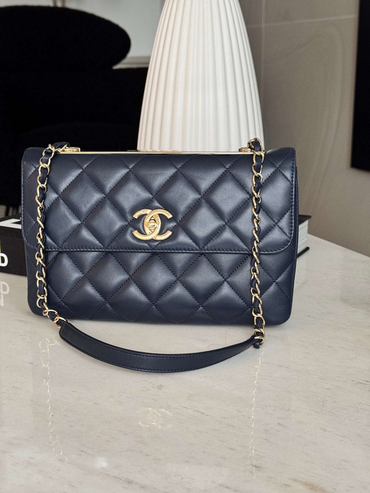 Chanel Lambskin Quilted Medium Trendy CC Flap Navy