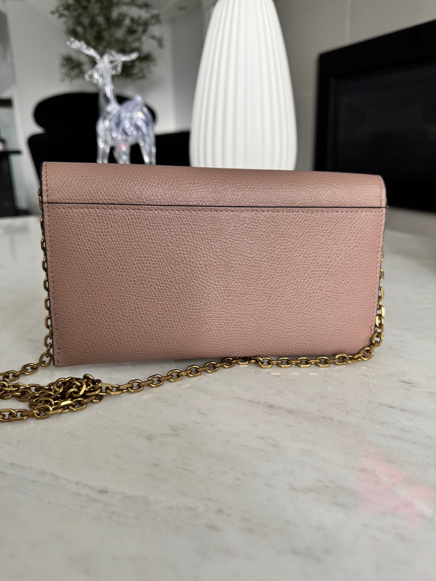 Christian Dior Saddle pouch on chain. Dusty pink