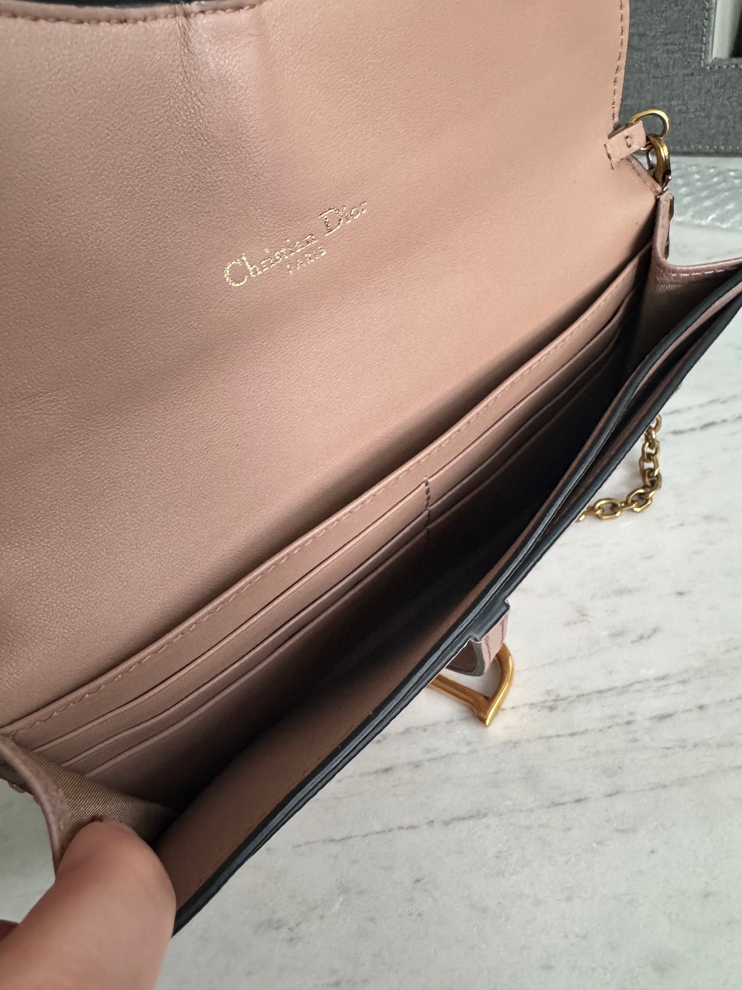Christian Dior Saddle pouch on chain. Dusty pink