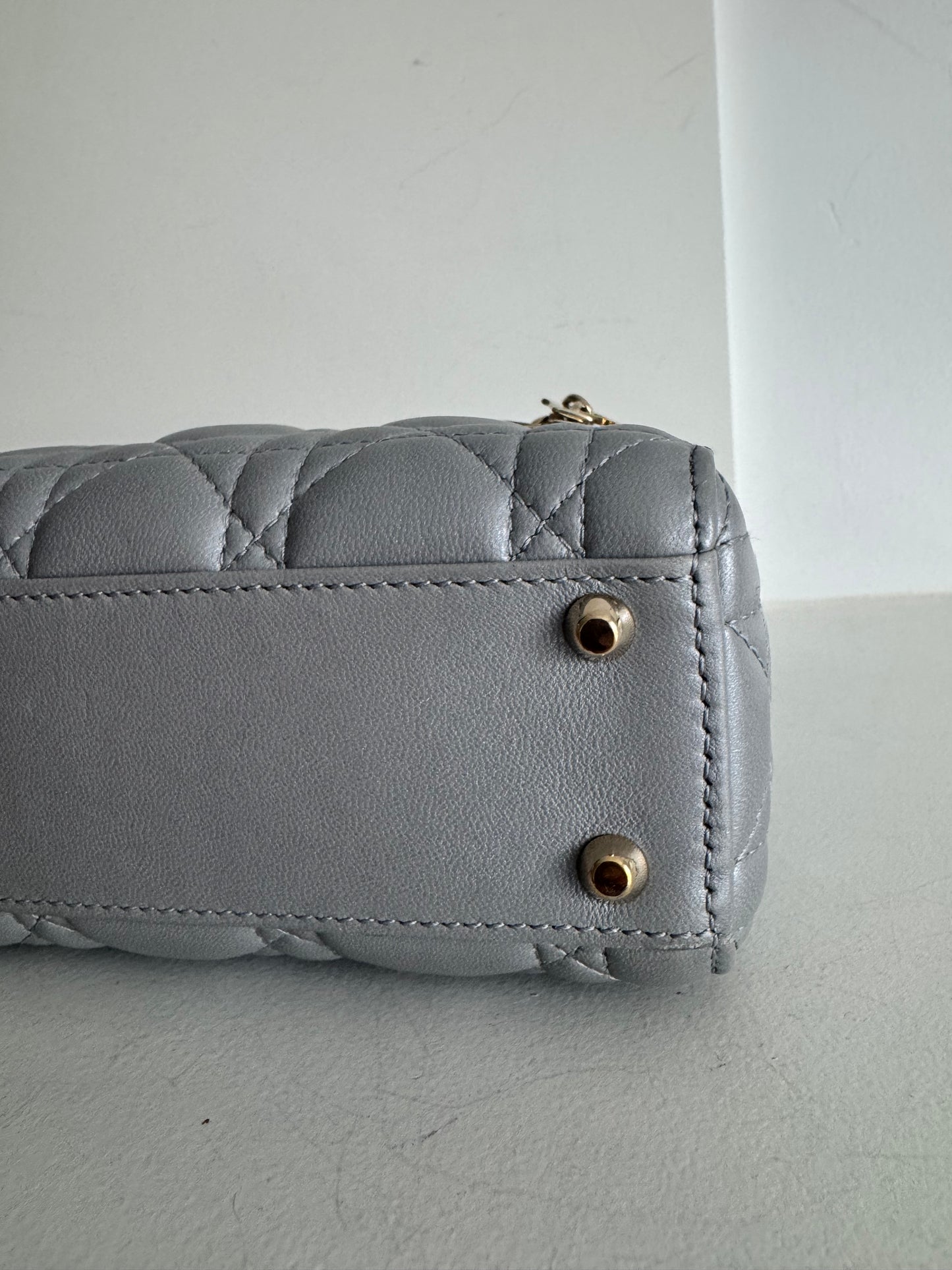 Christian Dior Mini Lady Pearl Grey Lambskin W/LGHW