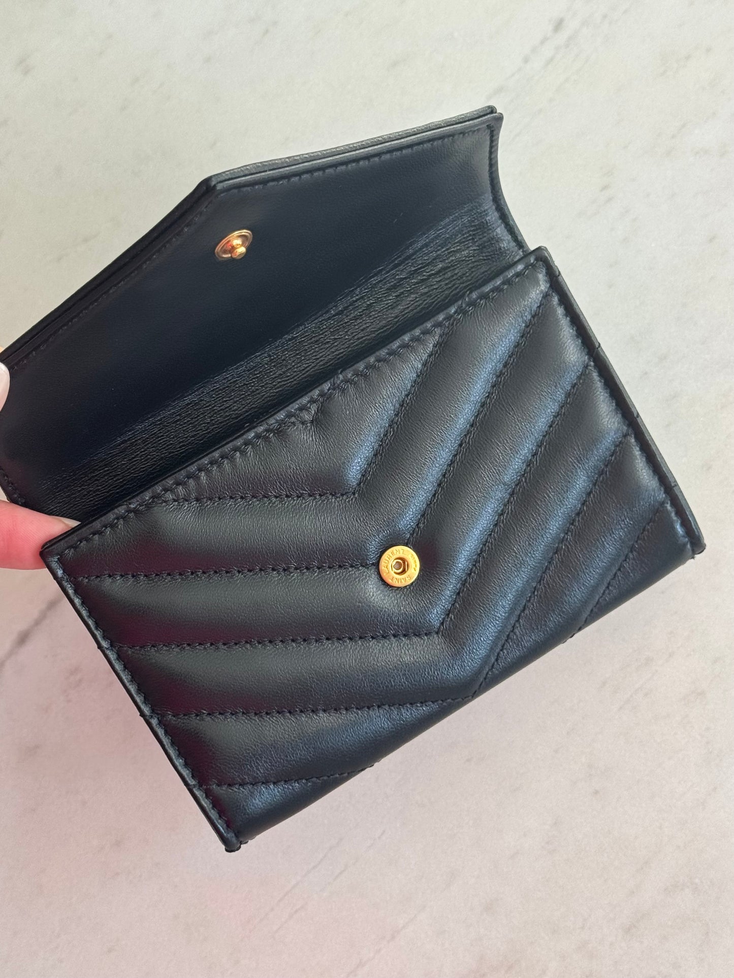 Saint Laurent Small Cassandre leather wallet, Black