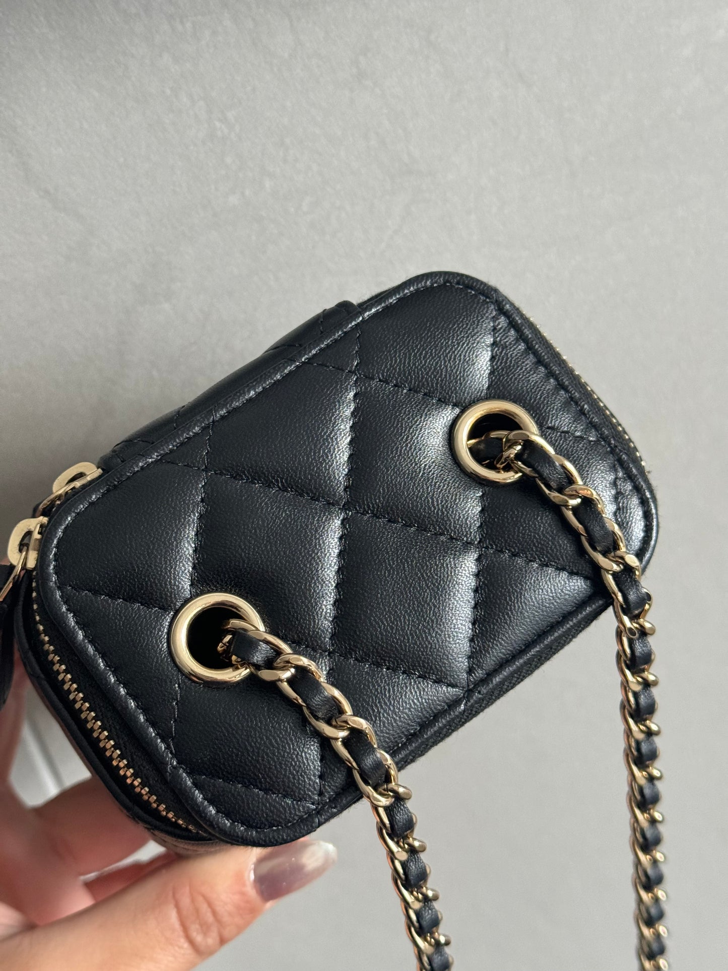 Chanel mini lambskin vanity with light gold hardware