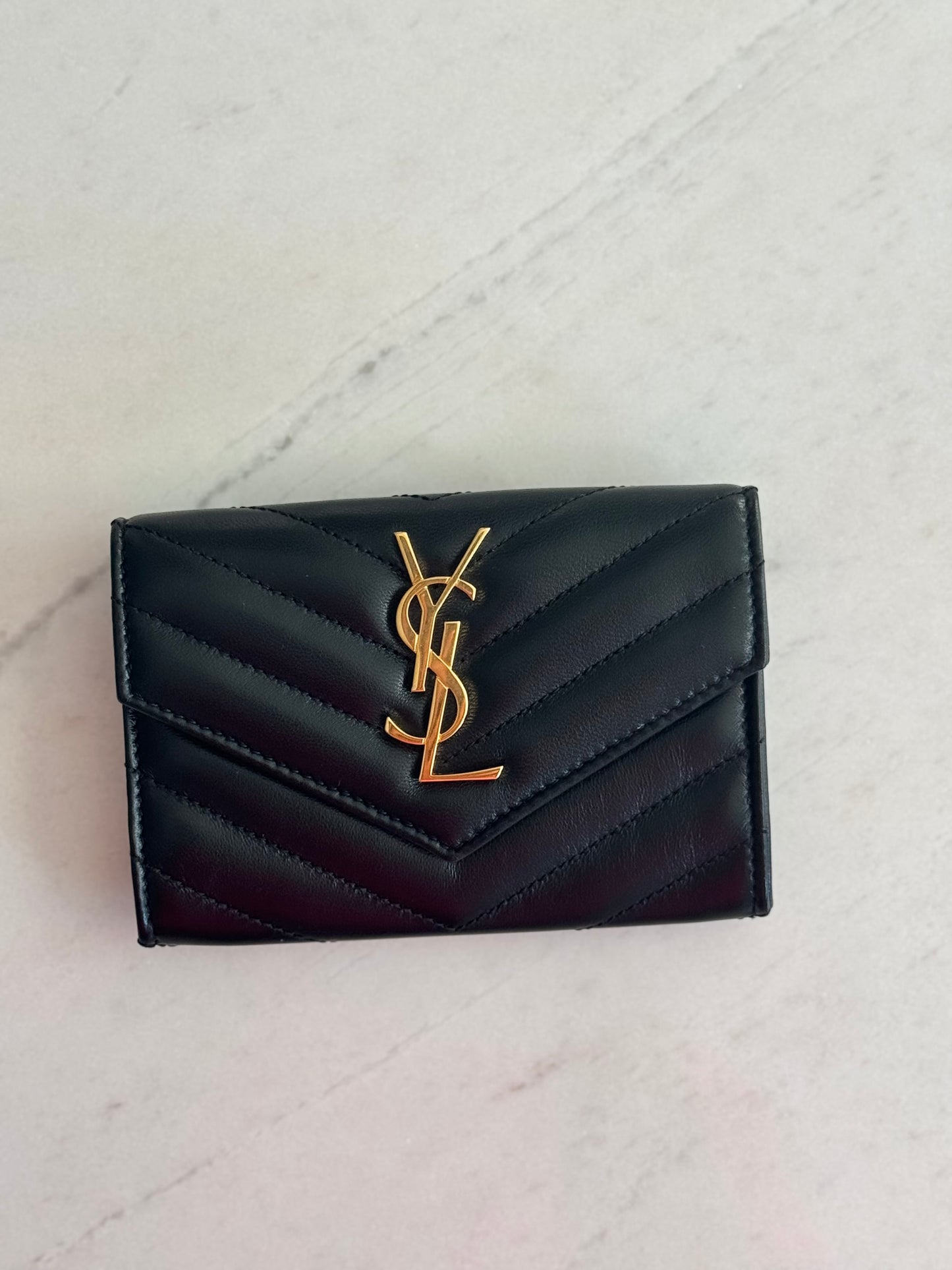 Saint Laurent Small Cassandre leather wallet, Black