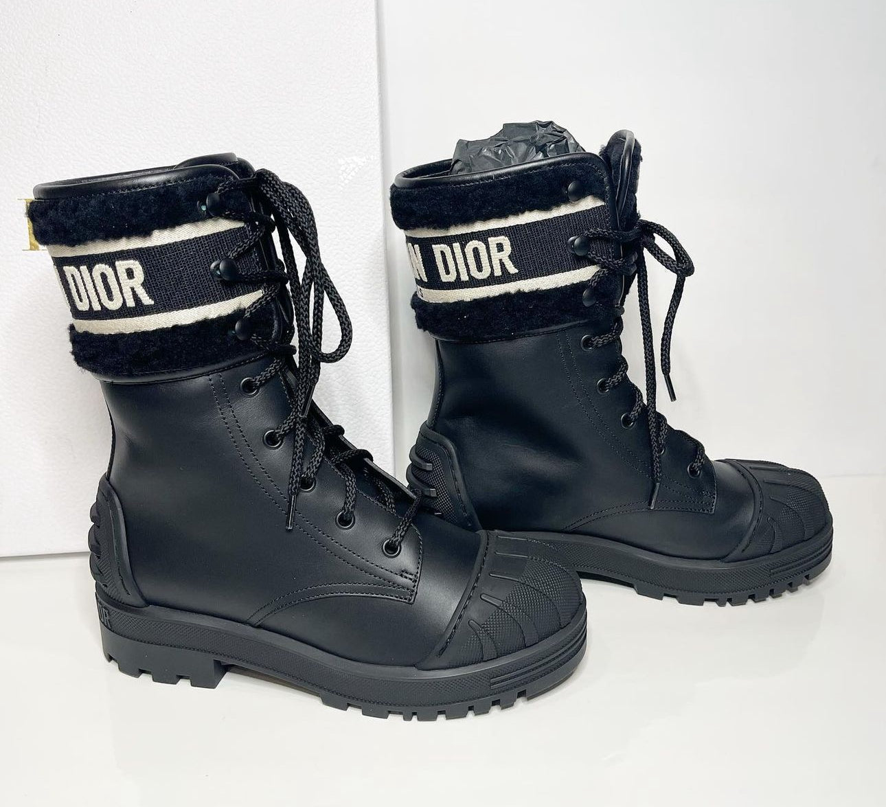 CHRISTIAN DIOR Major Shearling-Trimmed Leather Combat Boots