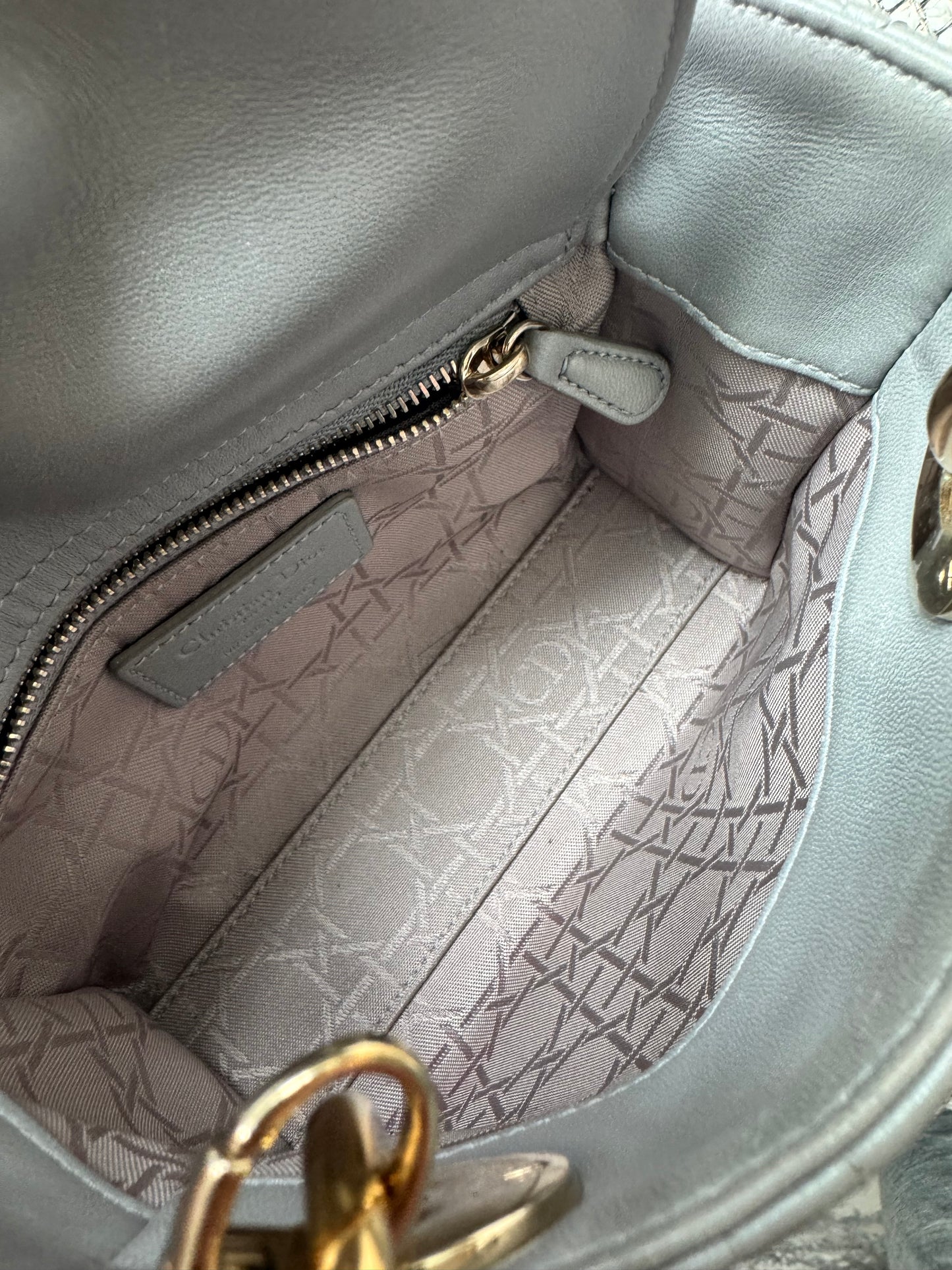 Christian Dior Mini Lady Pearl Grey Lambskin W/LGHW