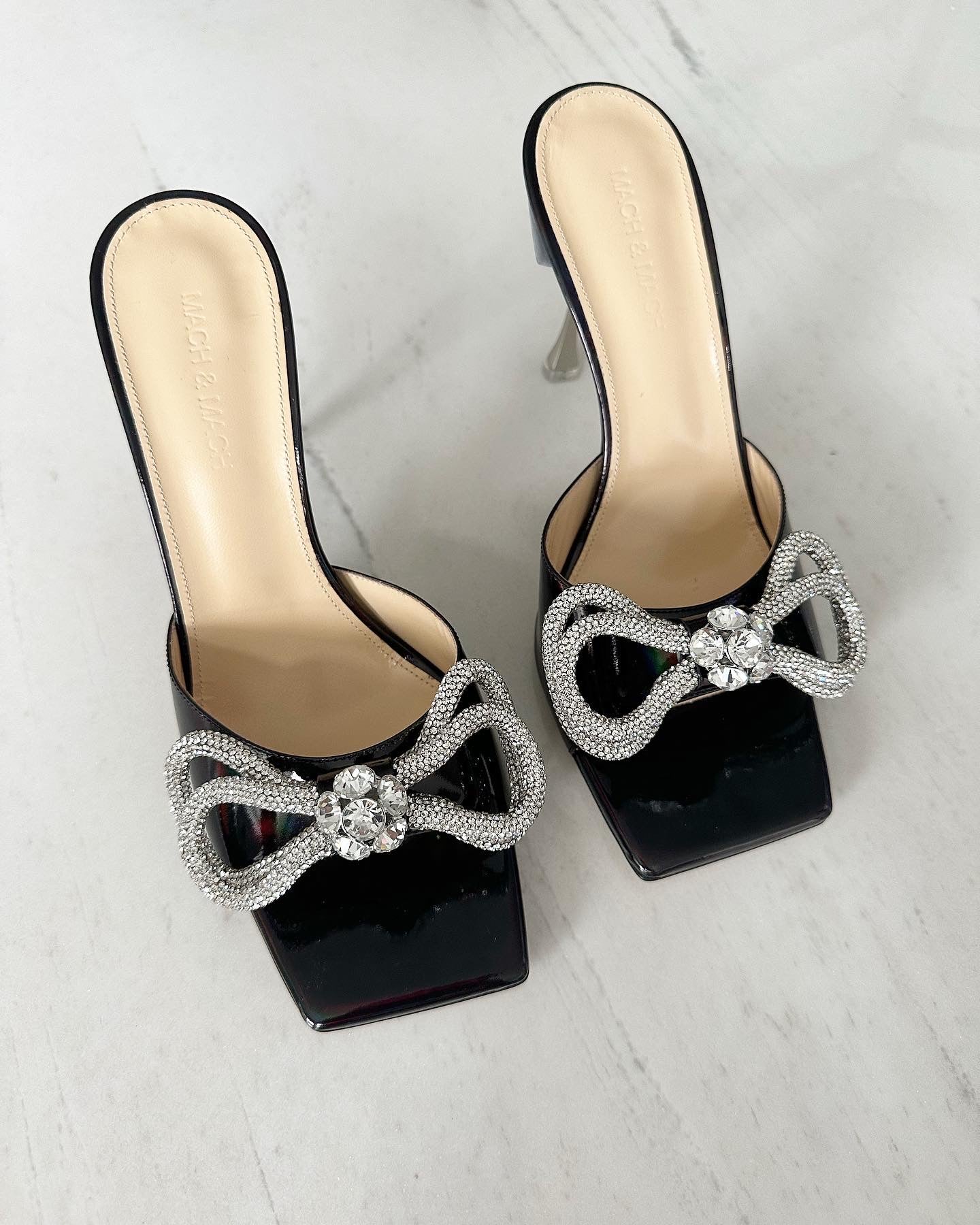 Mach & Mach double bow crystal heeled sandals