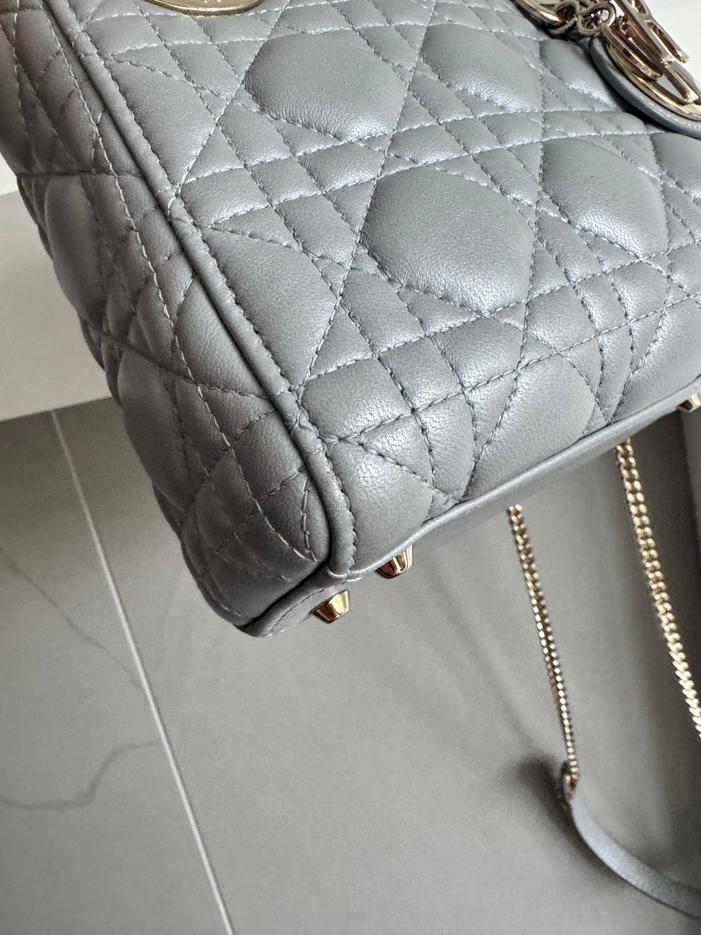 Christian Dior Mini Lady Pearl Grey Lambskin W/LGHW