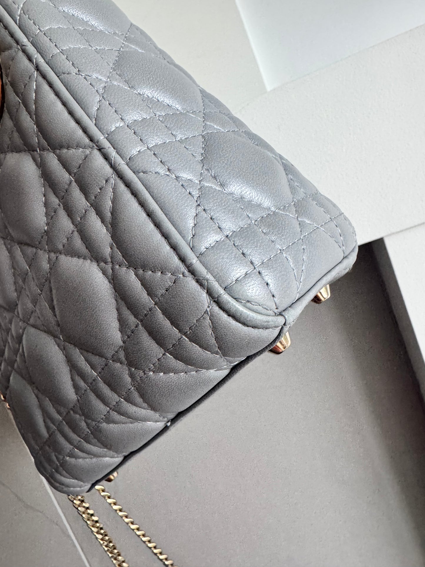 Christian Dior Mini Lady Pearl Grey Lambskin W/LGHW