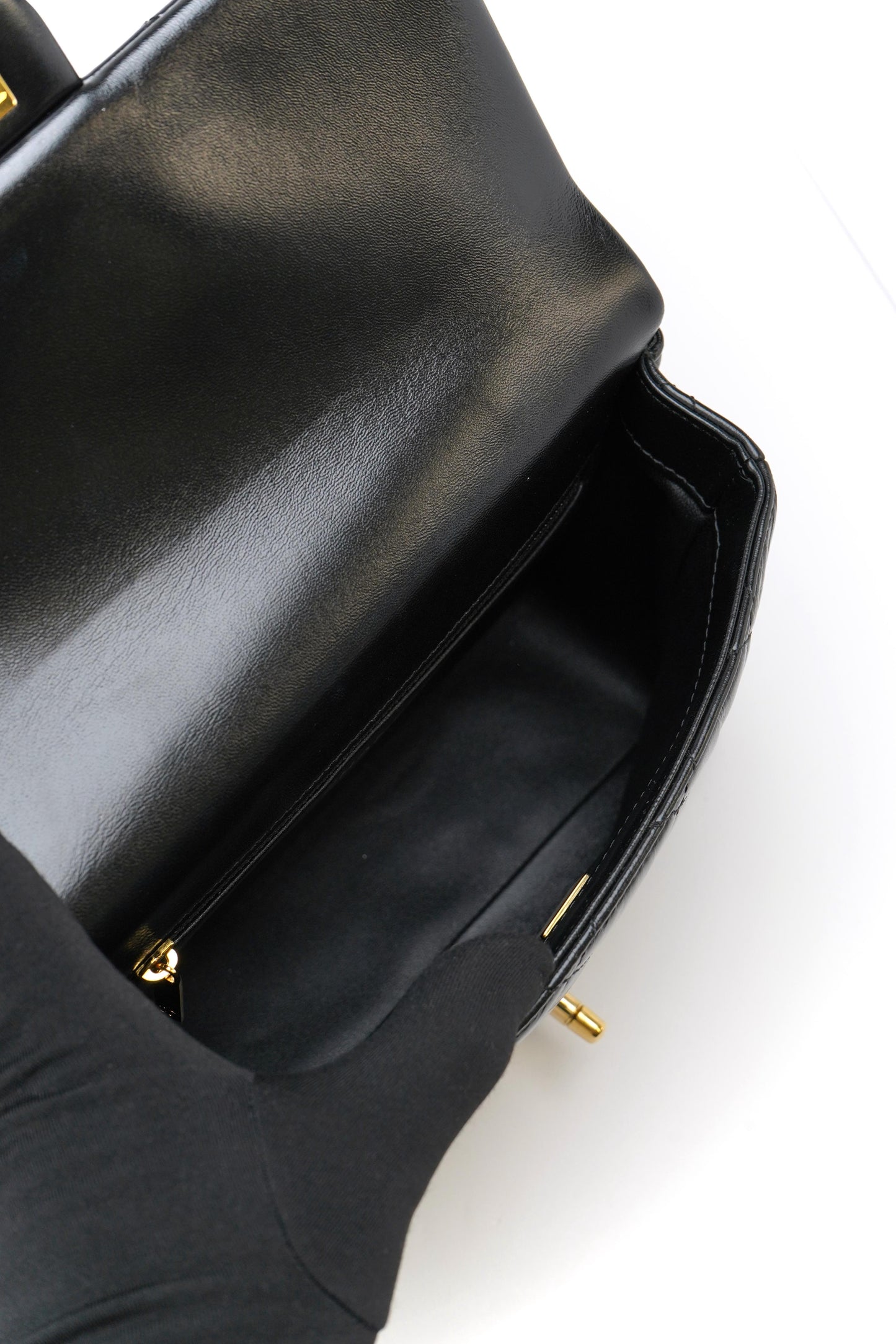 Chanel Medium Shiny Lambskin Quilted Golden Links Top Handle Flap Black