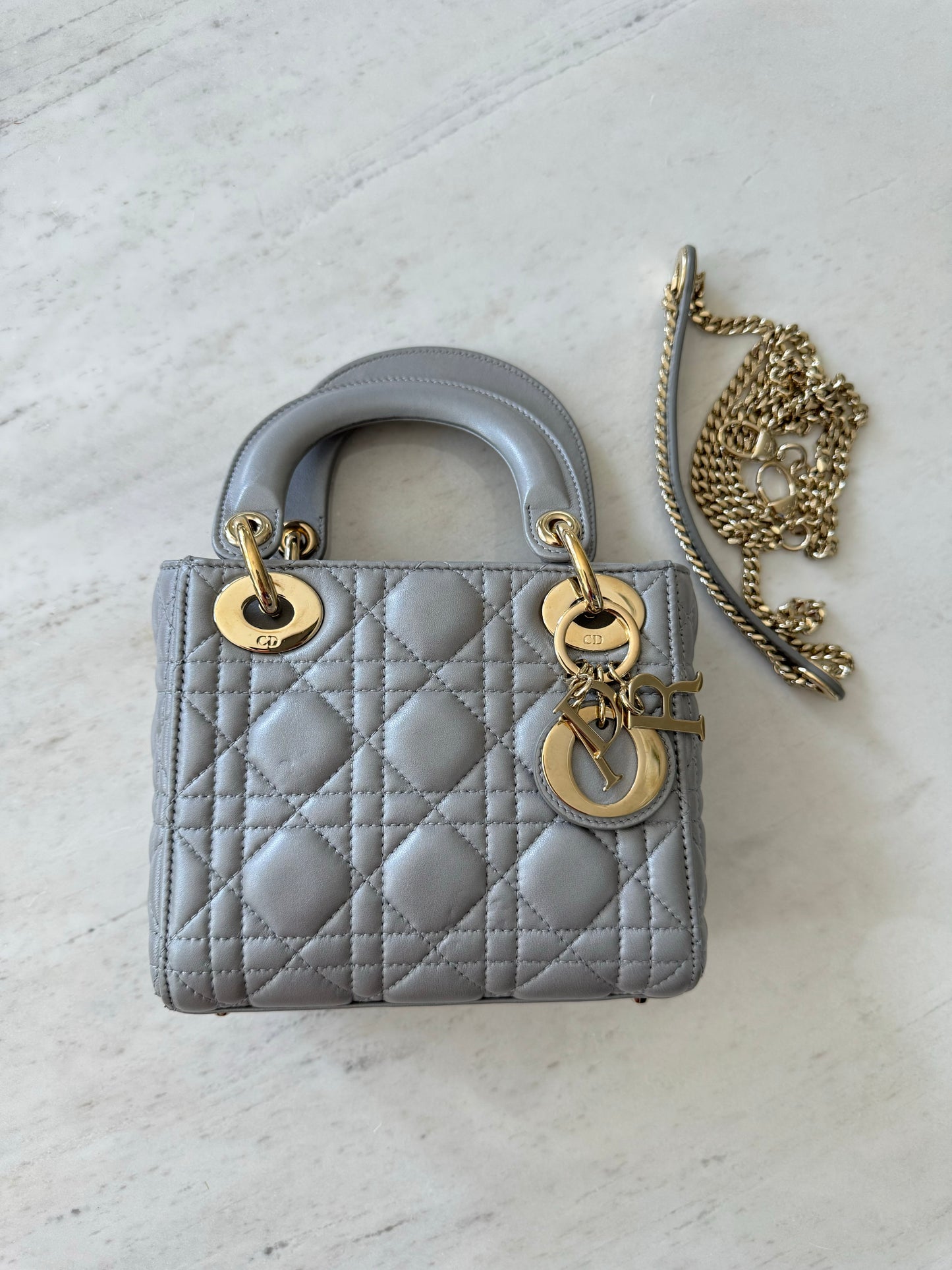 Dior cannage mini lady in opal grey