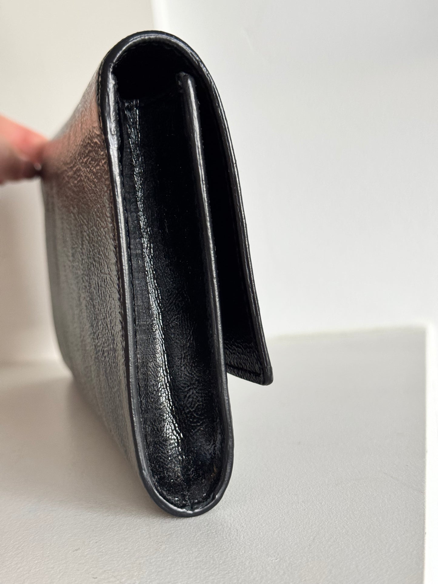 Saint Laurent black textured patent monogram belle de jour clutch