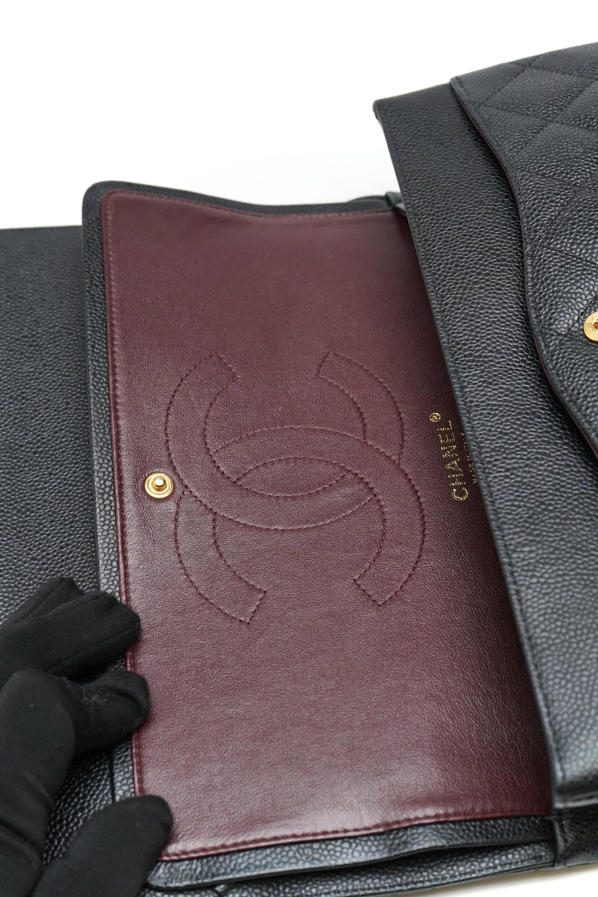 Chanel Caviar Quilted Jumbo Double Flap Black and gold