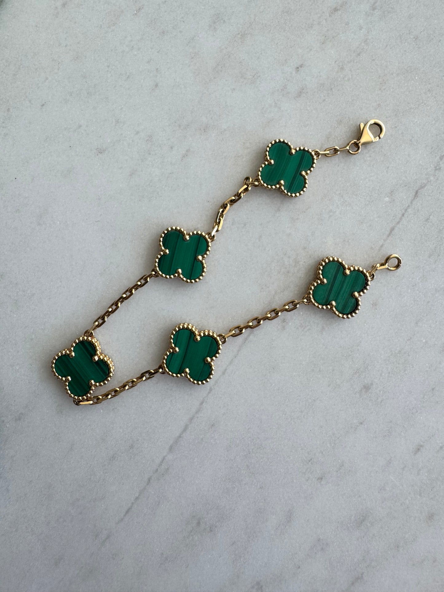 Van Cleef & Arpels Vintage Alhambra 5 Motif Bracelet, Malachite