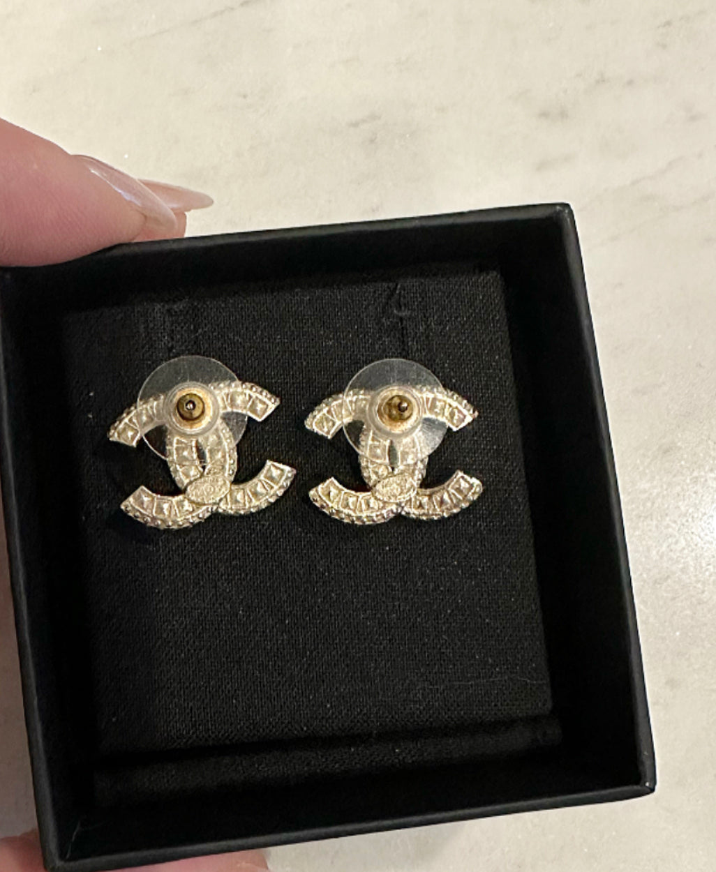 Chanel crystal CC stud earrings