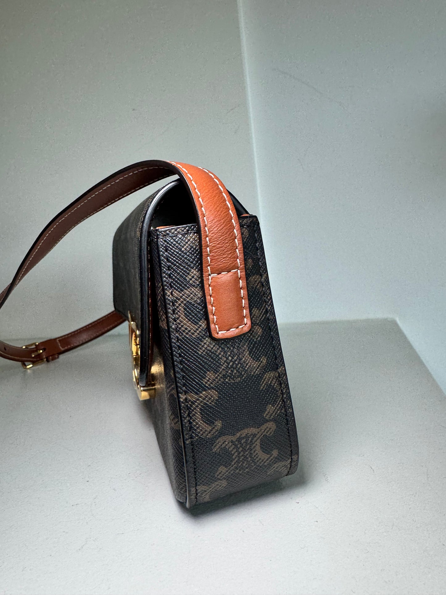 Celine Claude in Triomphe Canvas & Calfskin shoulder bag