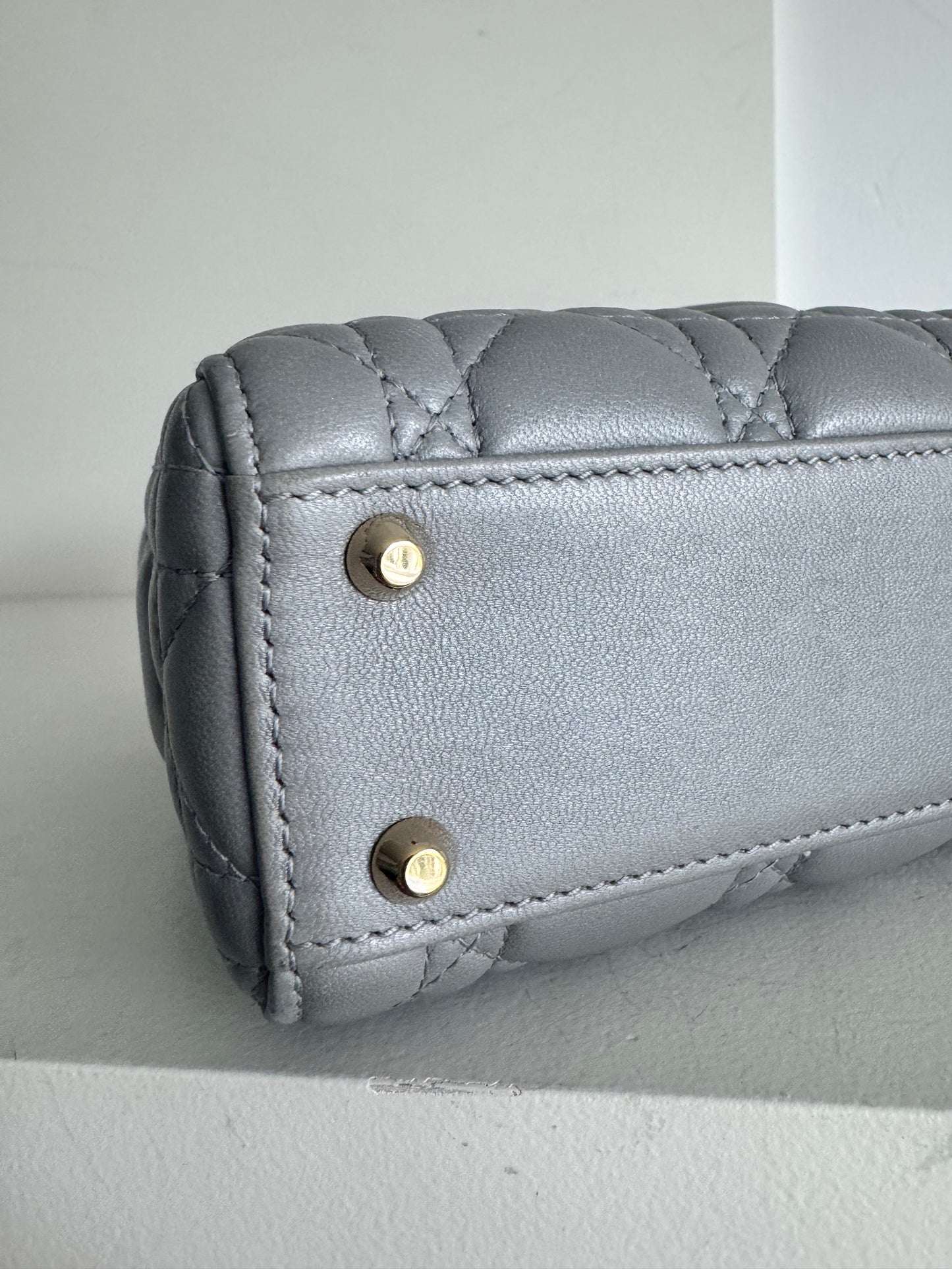 Christian Dior Mini Lady Pearl Grey Lambskin W/LGHW