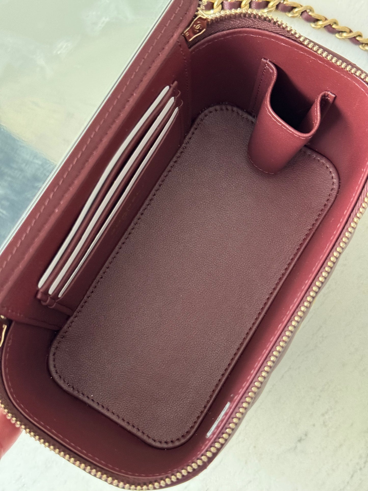 Chanel lambskin top handle vanity