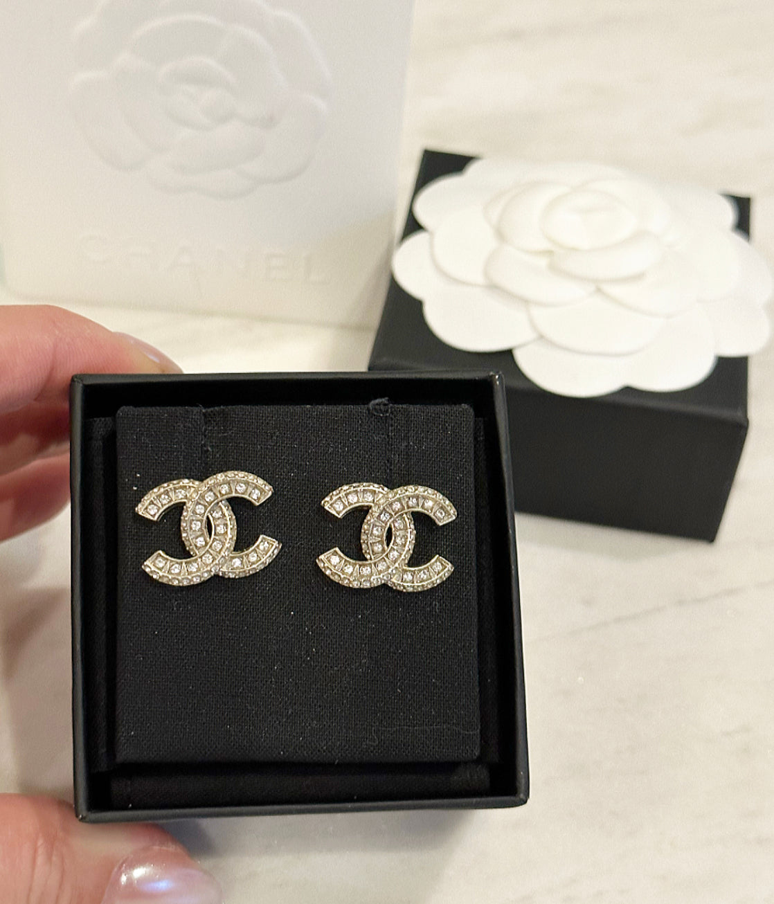 Chanel crystal CC stud earrings