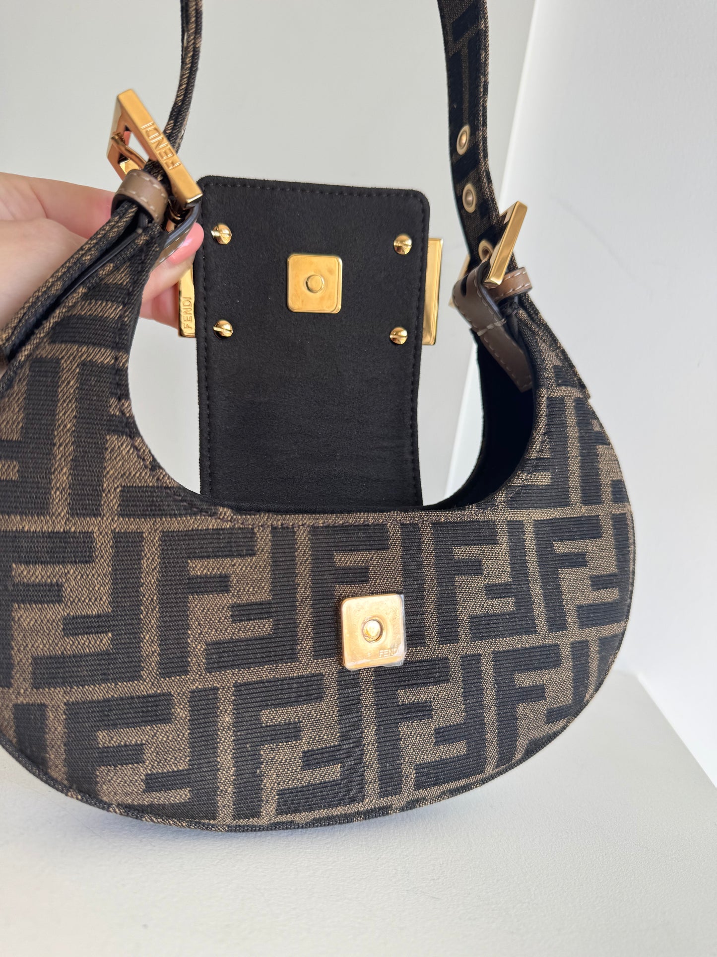 Fendi Fabric Jacquard Mini Cookie Hobo Bag