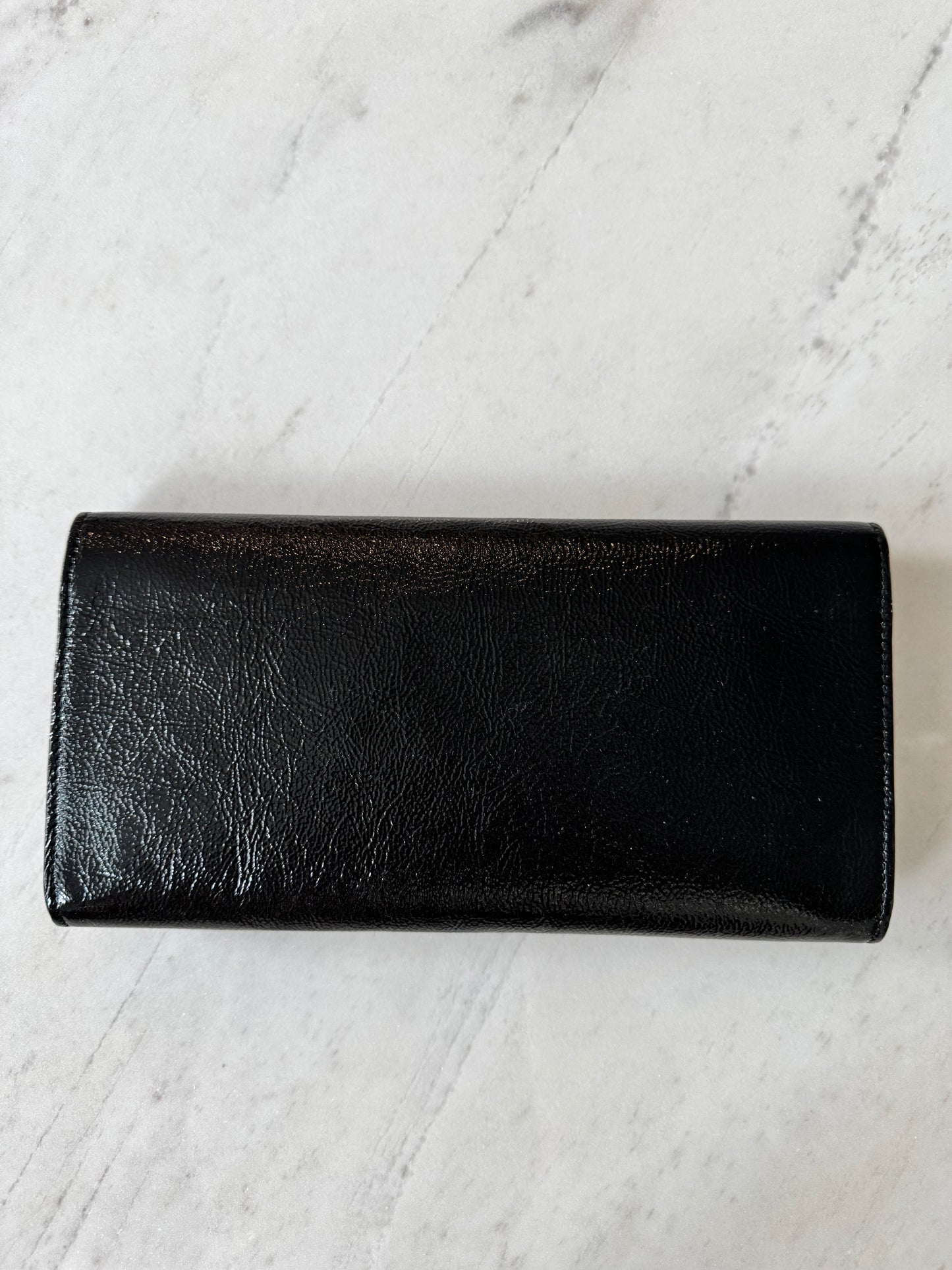 Saint Laurent black textured patent monogram belle de jour clutch