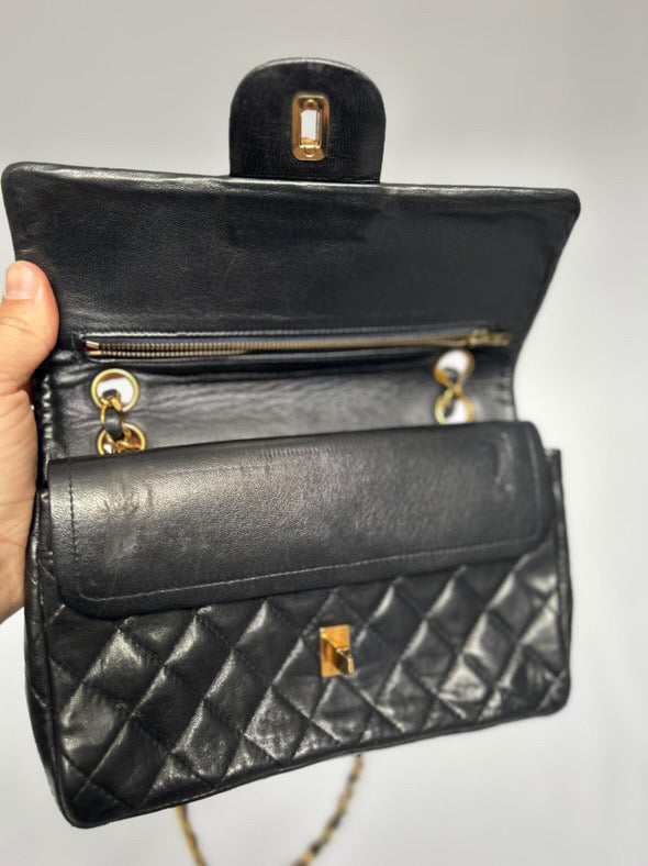 Chanel small vintage black quilted 24k gold plated hardware.