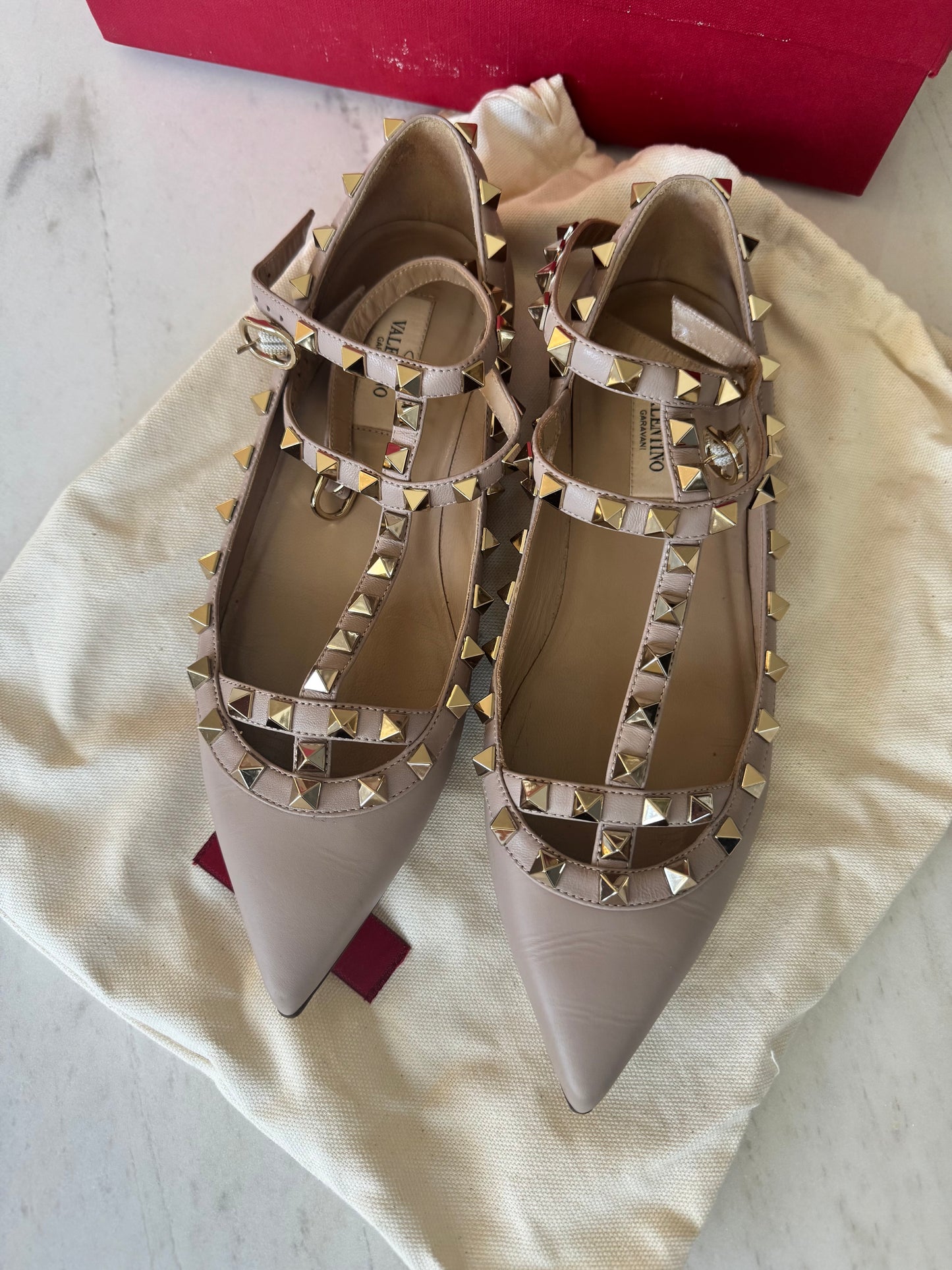 Valentino Garavani Rockstud Pointed Toe Ballerina Shoes