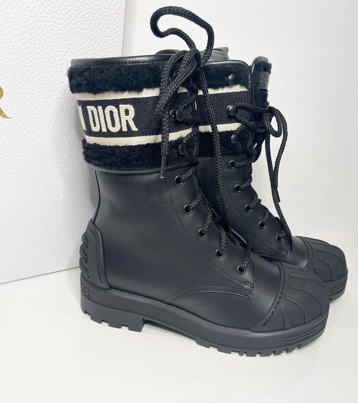 CHRISTIAN DIOR Major Shearling-Trimmed Leather Combat Boots
