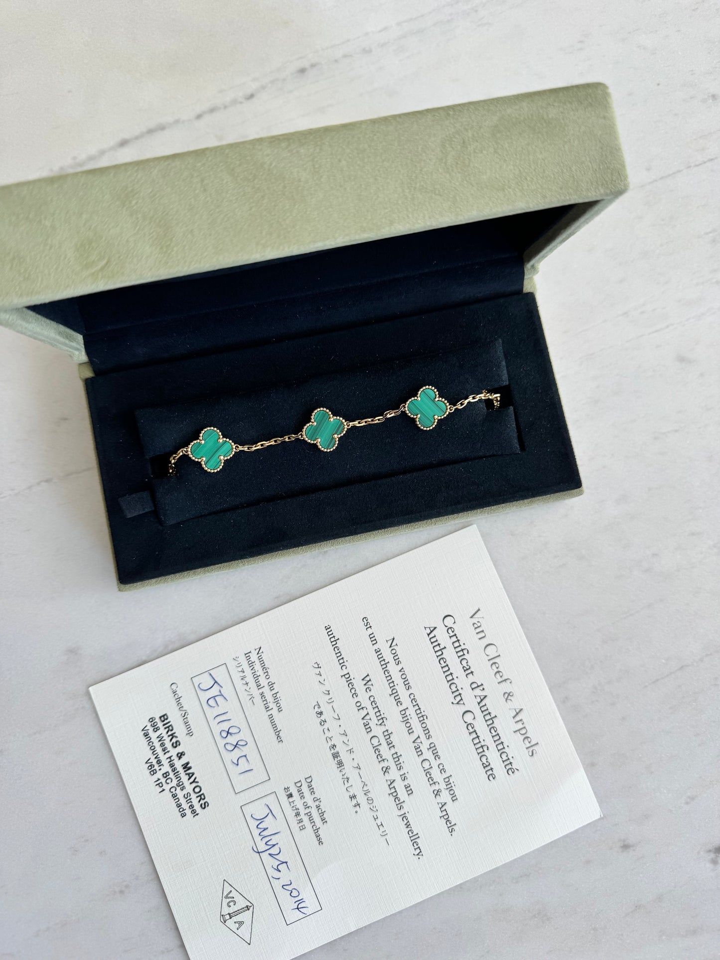 Van Cleef & Arpels Vintage Alhambra 5 Motif Bracelet, Malachite