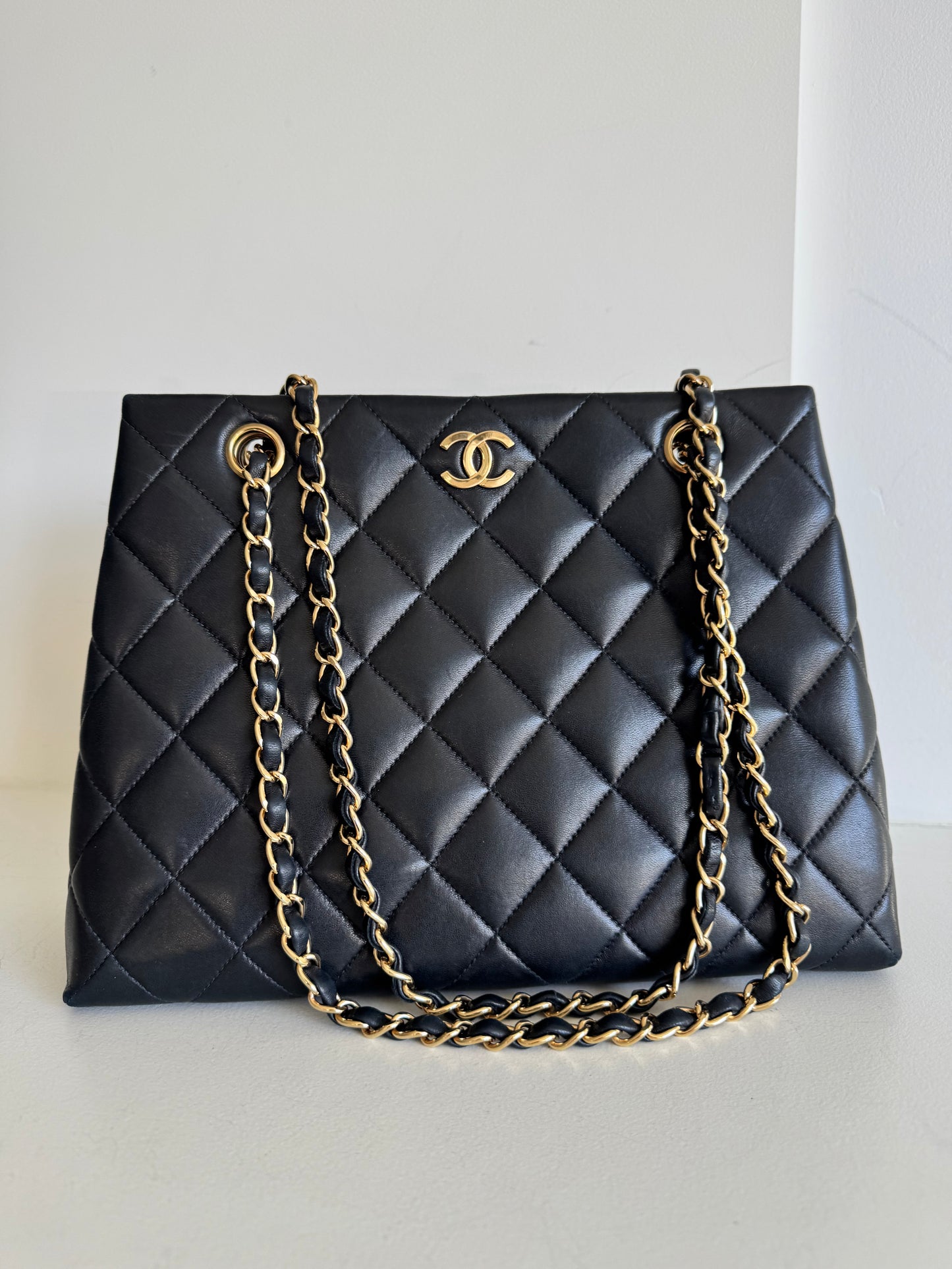 Chanel Quilted Lambskin Shopper Tote Black w/ 24K GHW