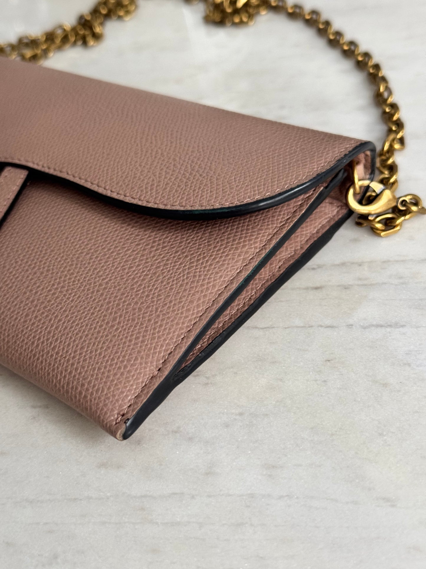 Christian Dior Saddle pouch on chain. Dusty pink