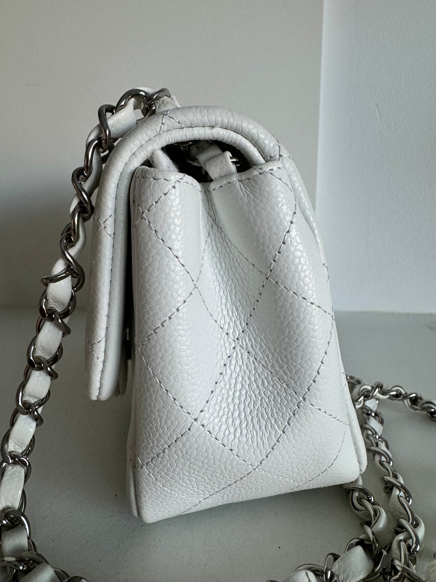 Chanel Classic Caviar Mini Square Flap Bag, white