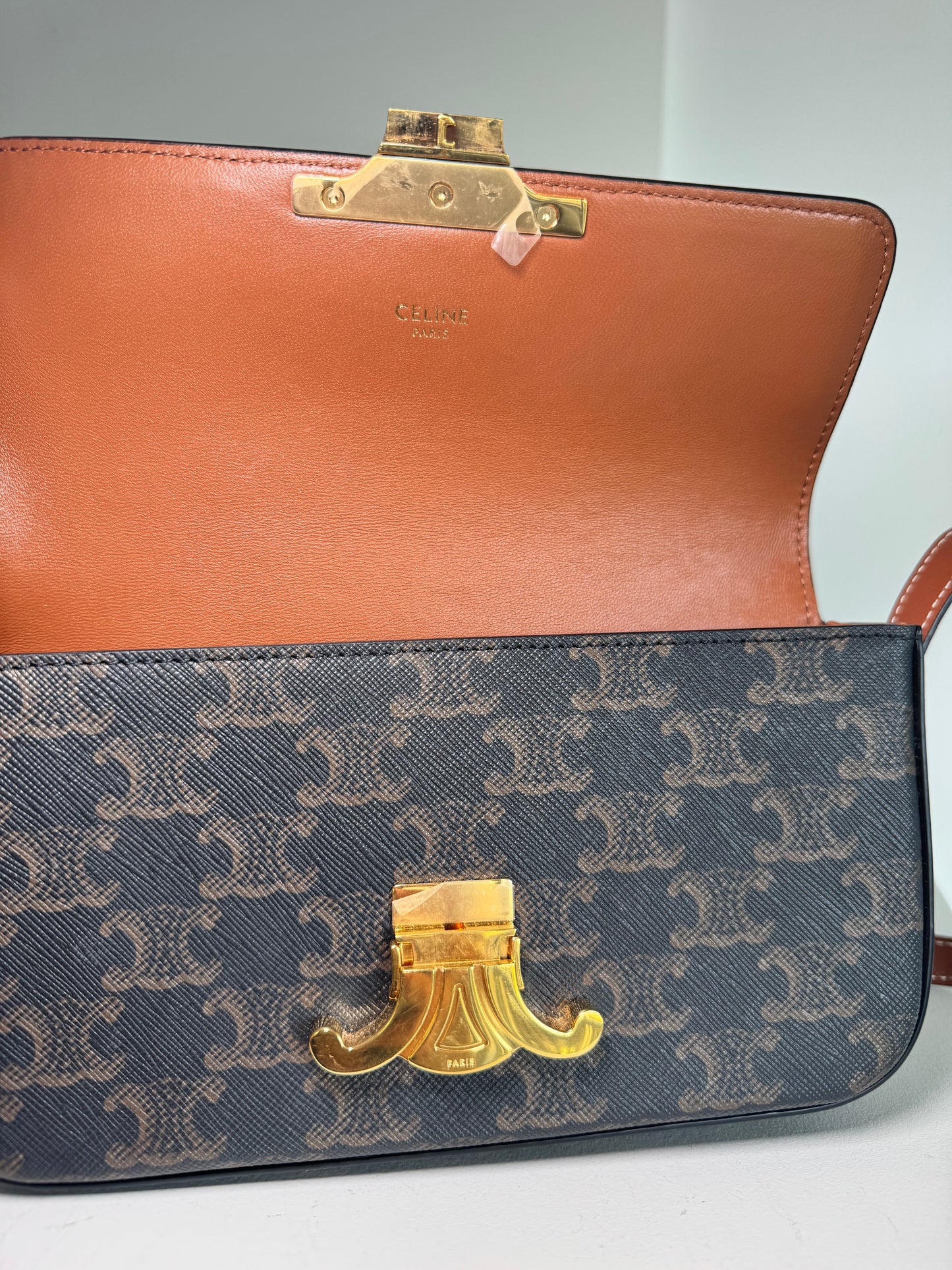 Celine Claude in Triomphe Canvas & Calfskin shoulder bag
