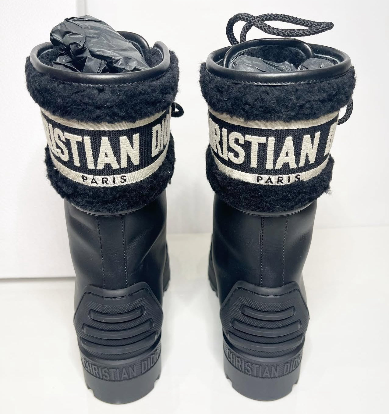 CHRISTIAN DIOR Major Shearling-Trimmed Leather Combat Boots