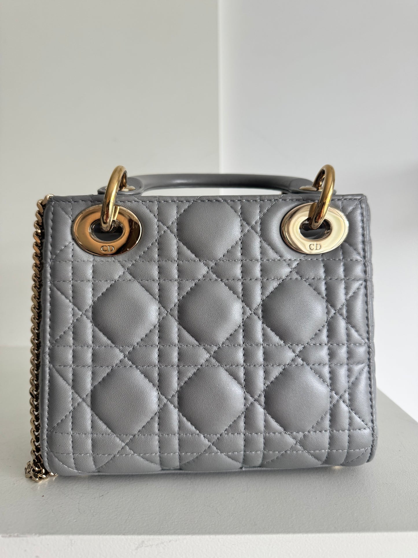 Christian Dior Mini Lady Pearl Grey Lambskin W/LGHW