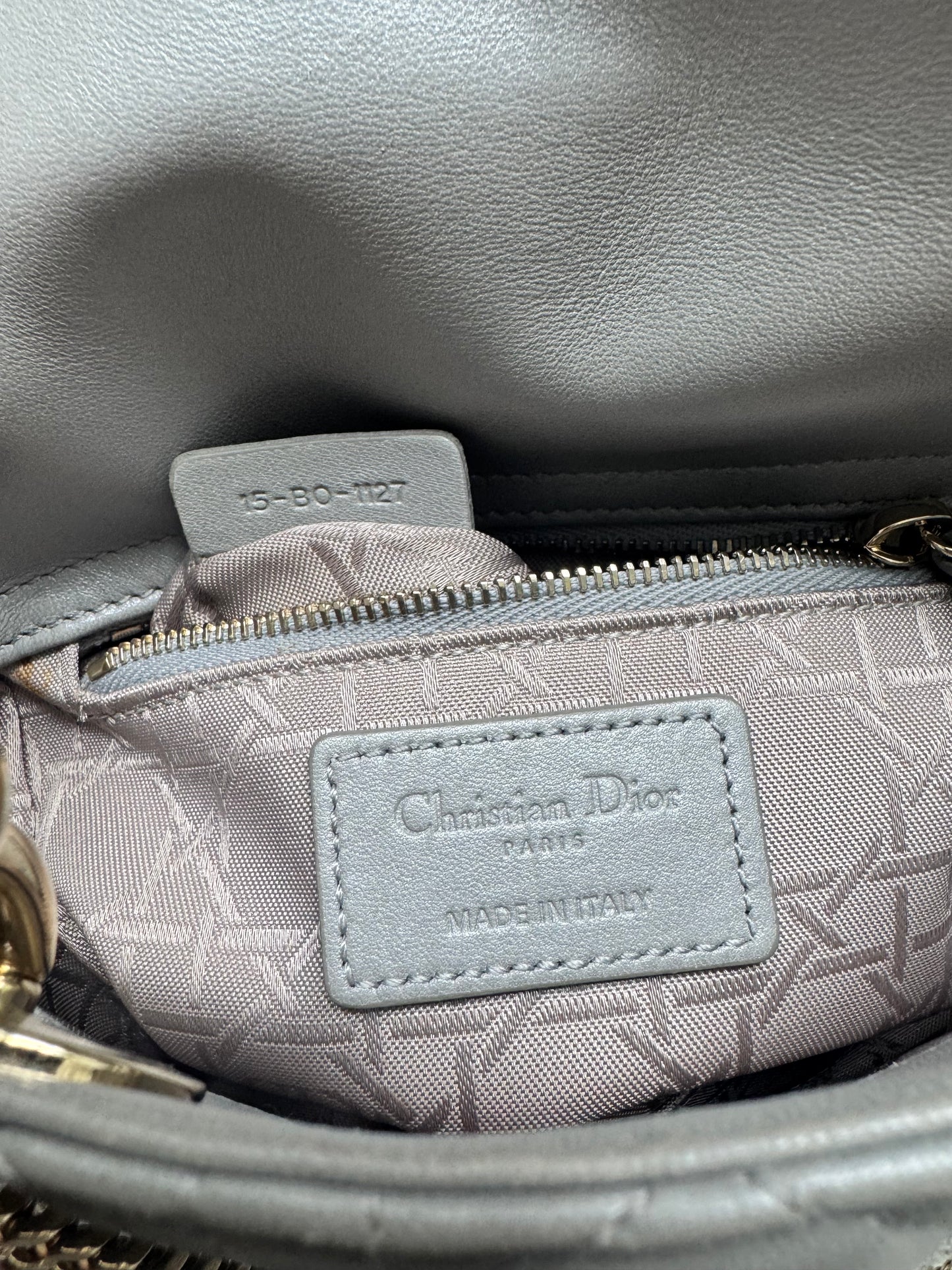 Christian Dior Mini Lady Pearl Grey Lambskin W/LGHW
