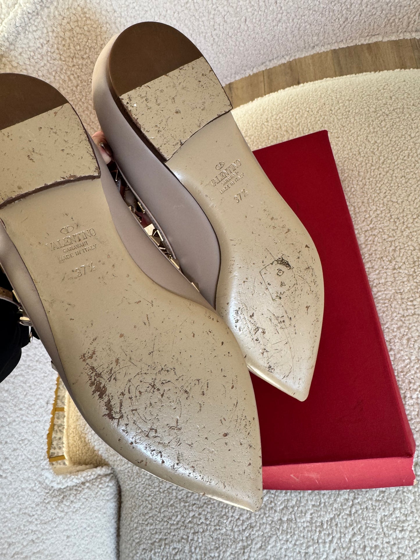 Valentino Garavani Rockstud Pointed Toe Ballerina Shoes
