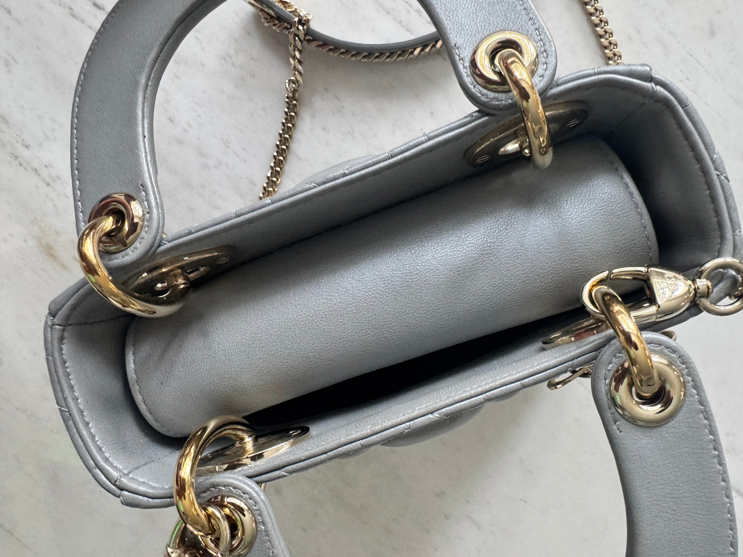Christian Dior Mini Lady Pearl Grey Lambskin W/LGHW