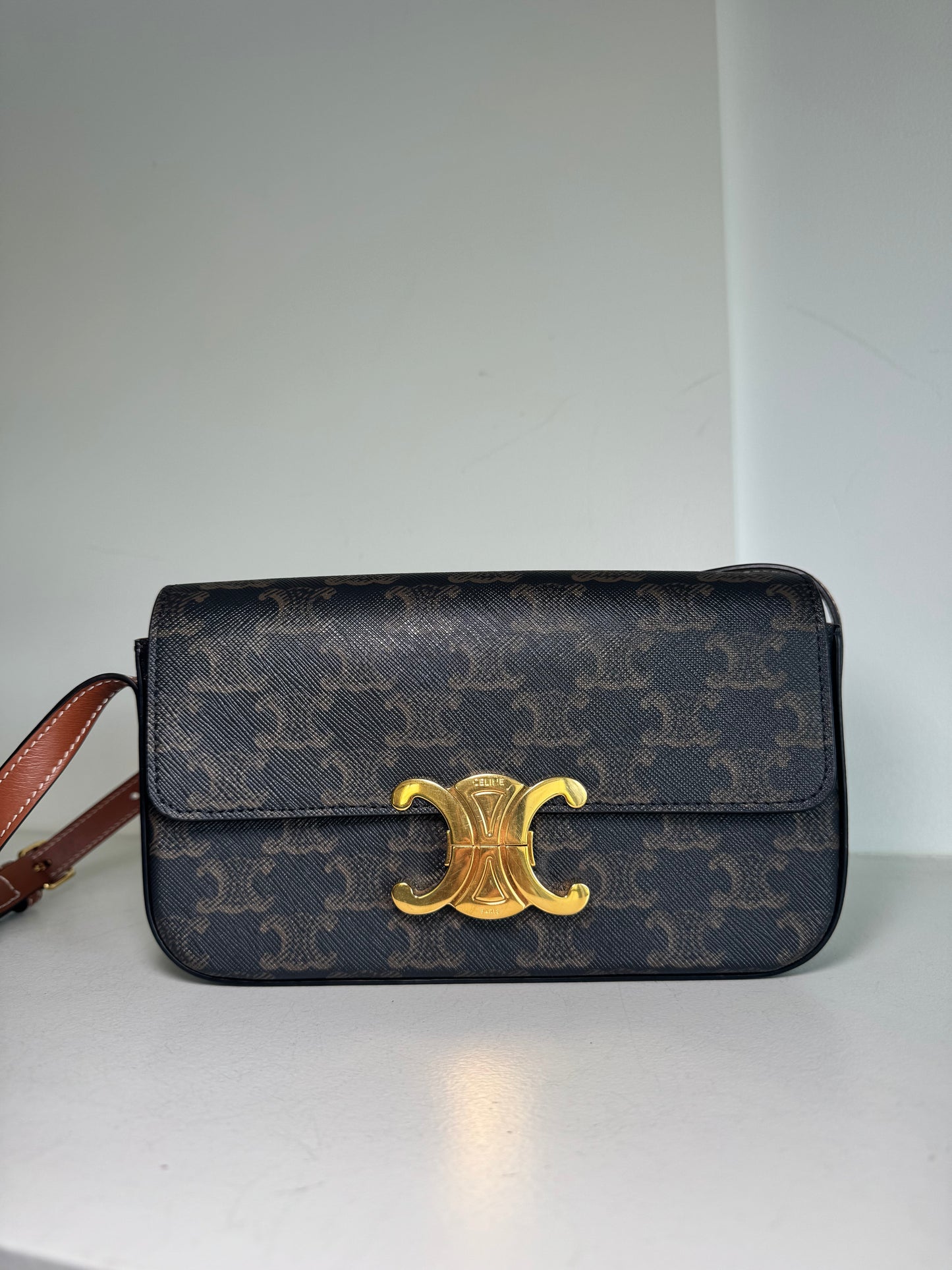 Celine Claude in Triomphe Canvas & Calfskin shoulder bag