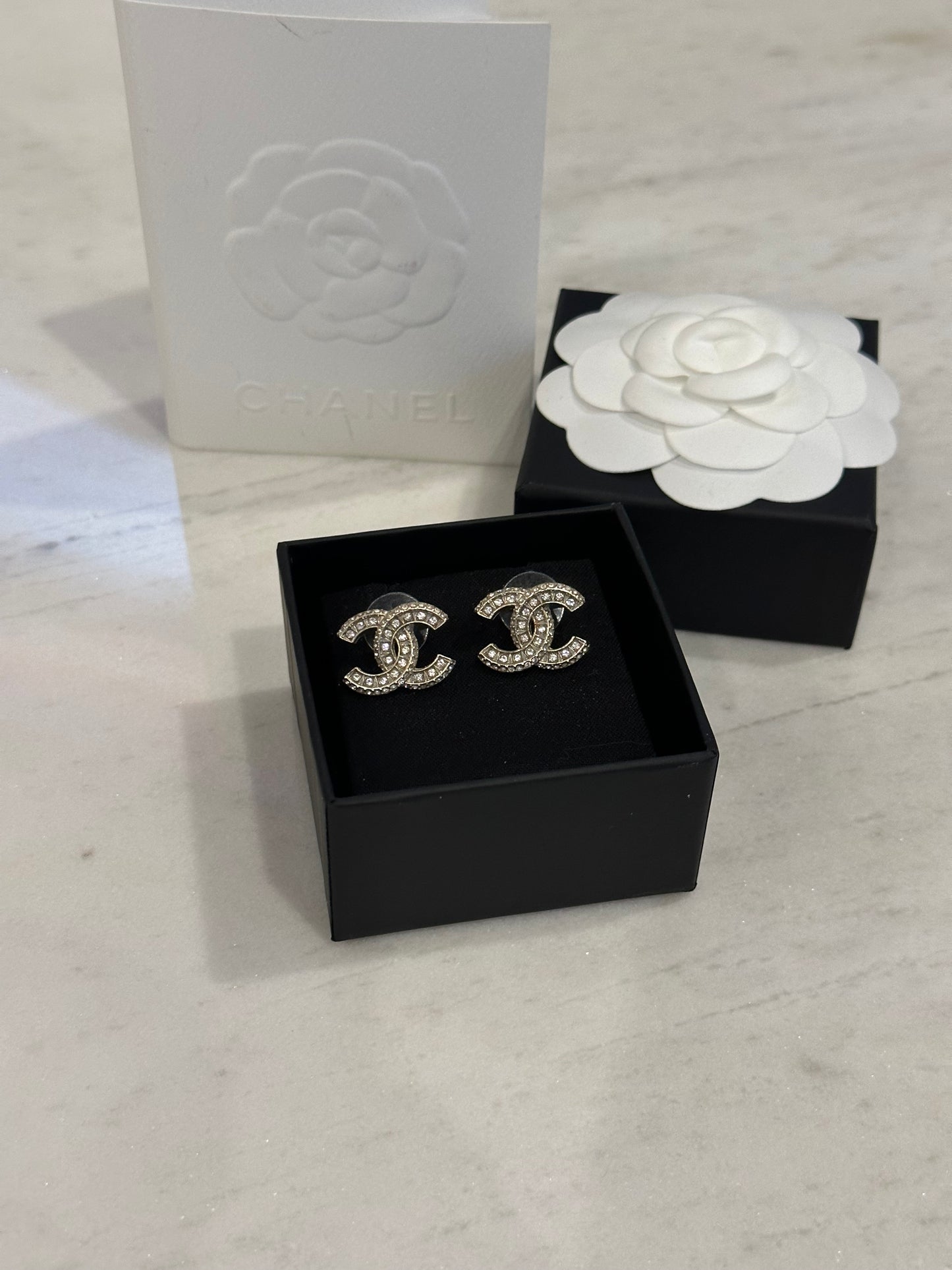 Chanel crystal CC stud earrings