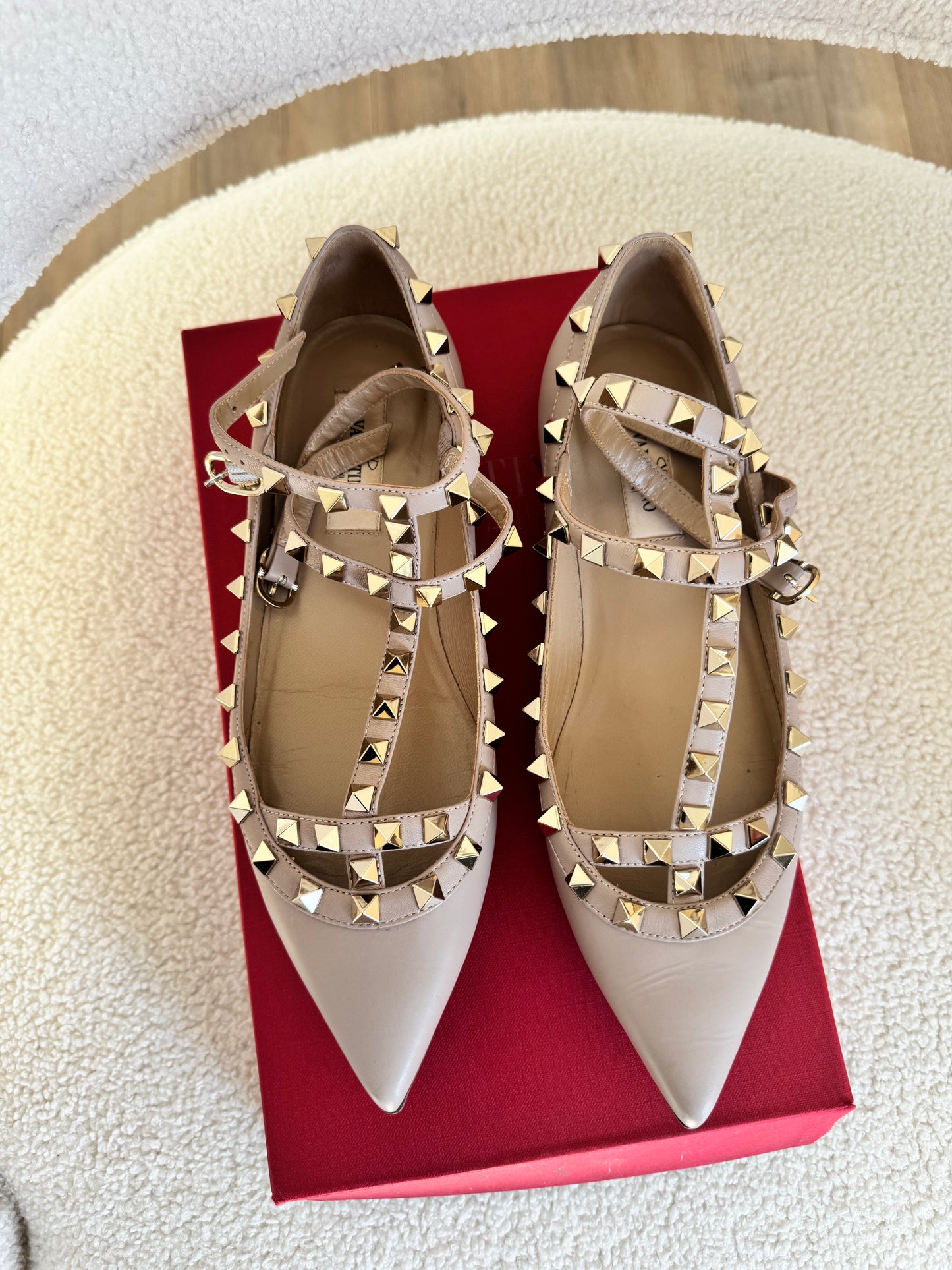 Valentino Garavani Rockstud Pointed Toe Ballerina Shoes