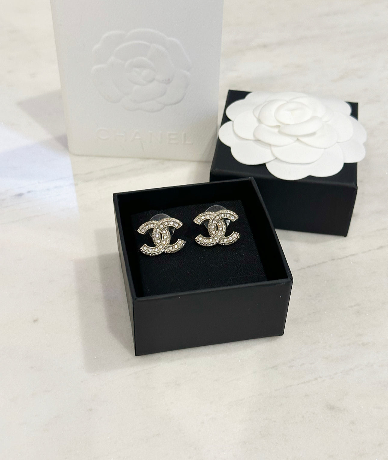 Chanel crystal CC stud earrings