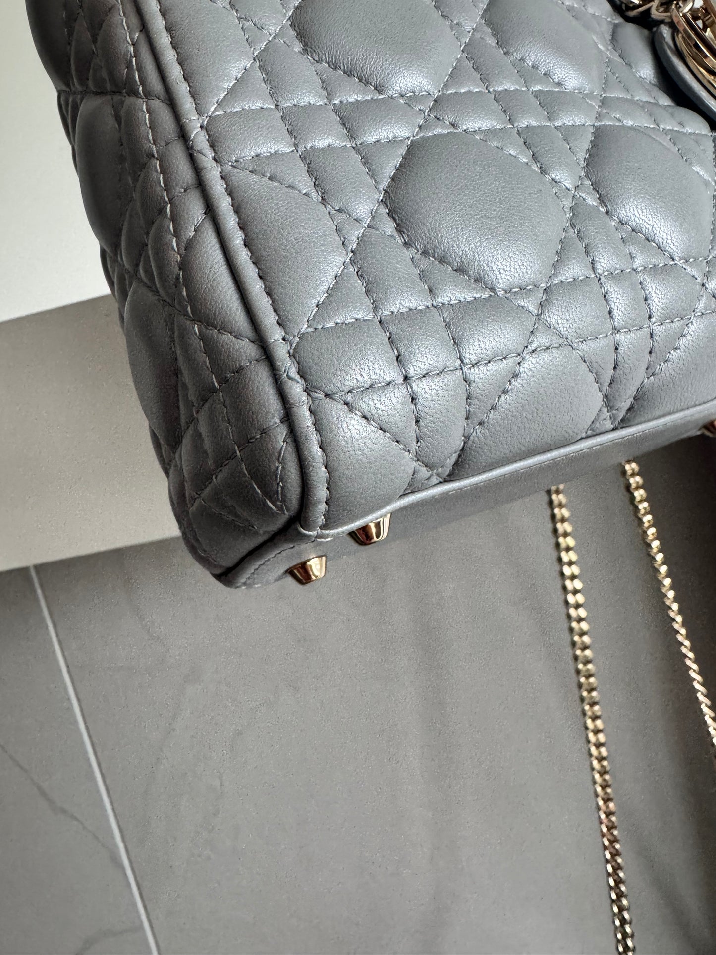 Christian Dior Mini Lady Pearl Grey Lambskin W/LGHW